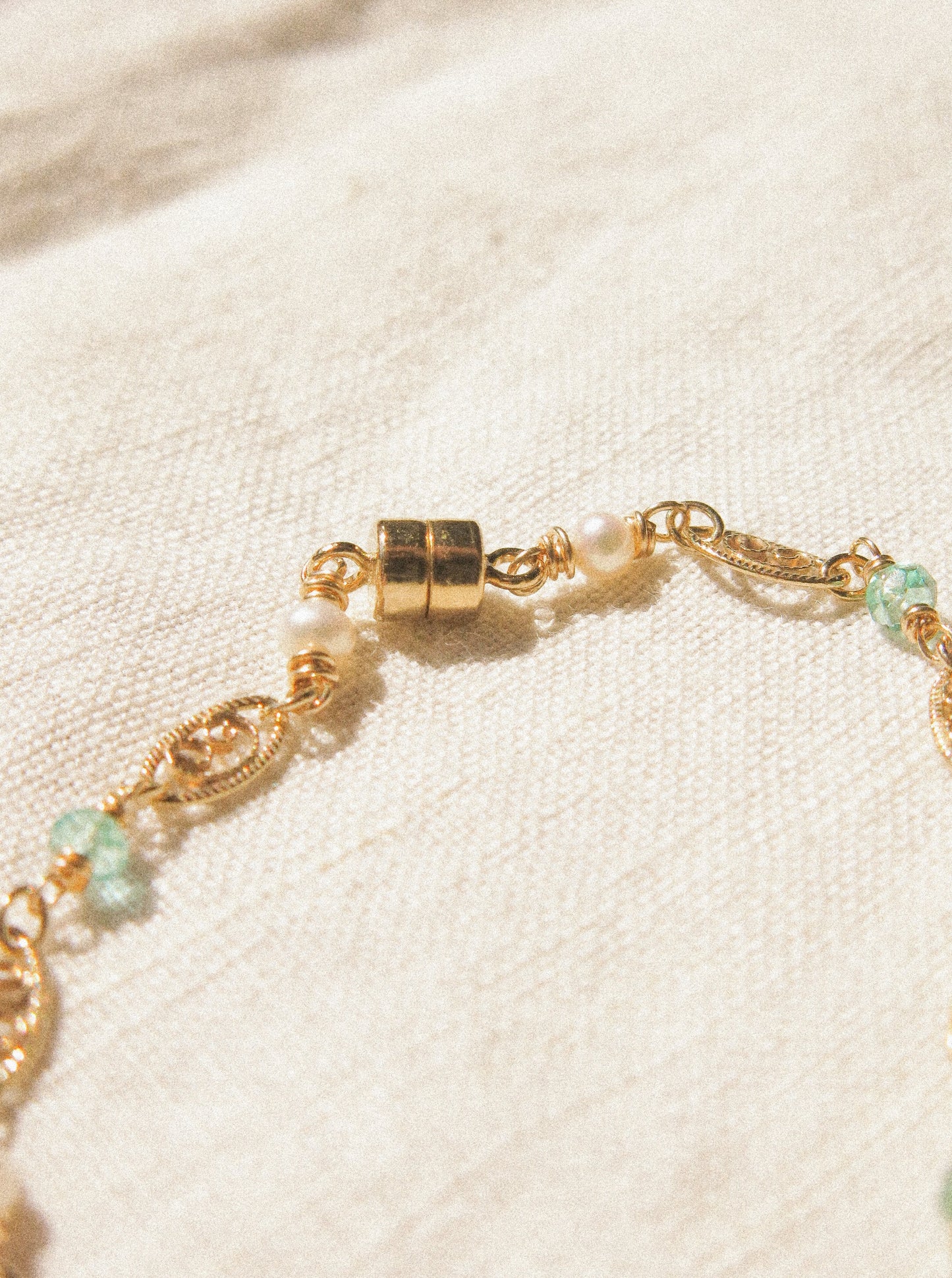 AAA Zambian Emerald Delicate Bracelet with Magnetic Clasp and Filigree Chains, 6”, 14K Gold Fill