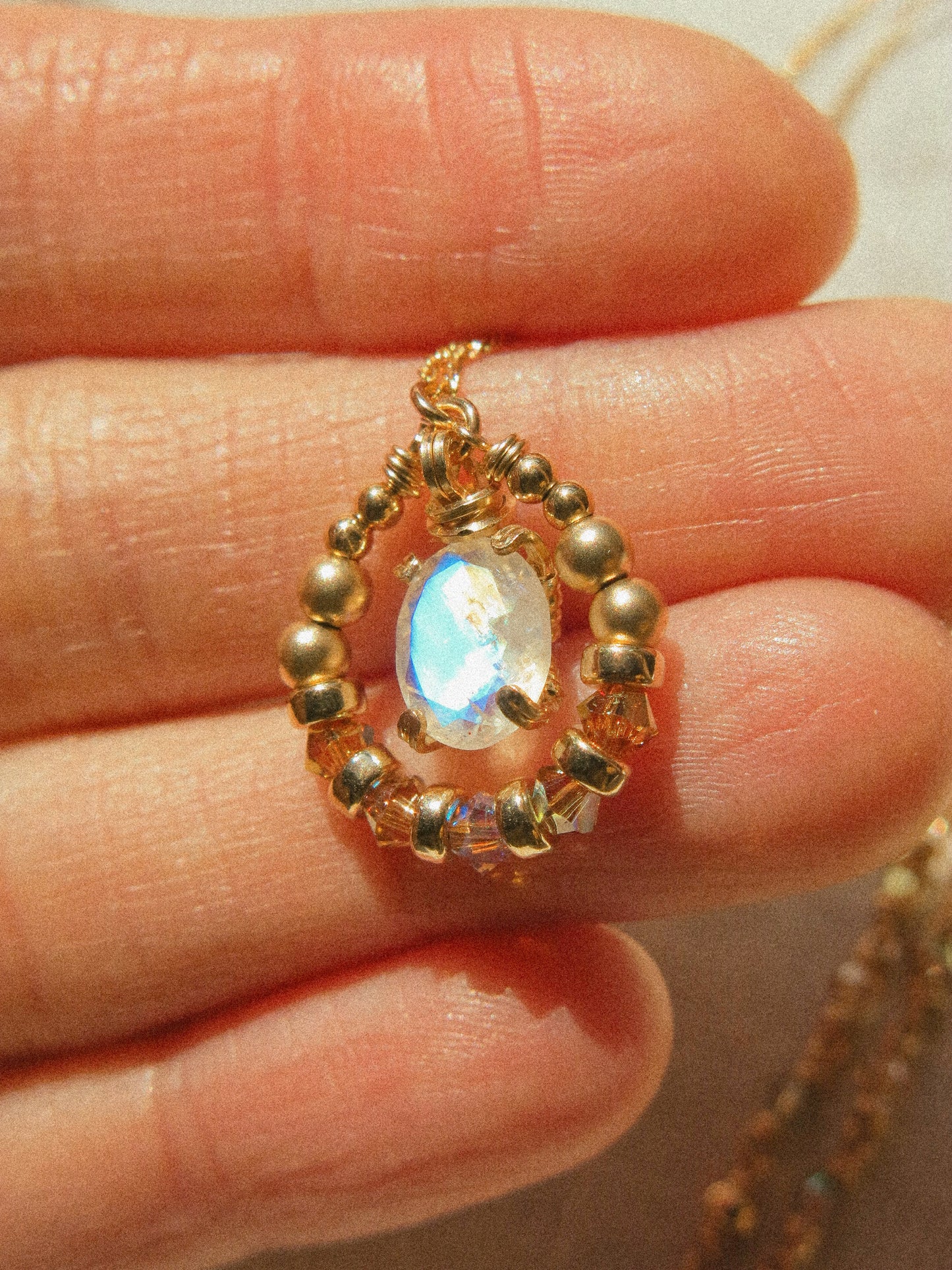 Rainbow Moonstone Suila Necklace, Prong Setting, 14K Gold Fill