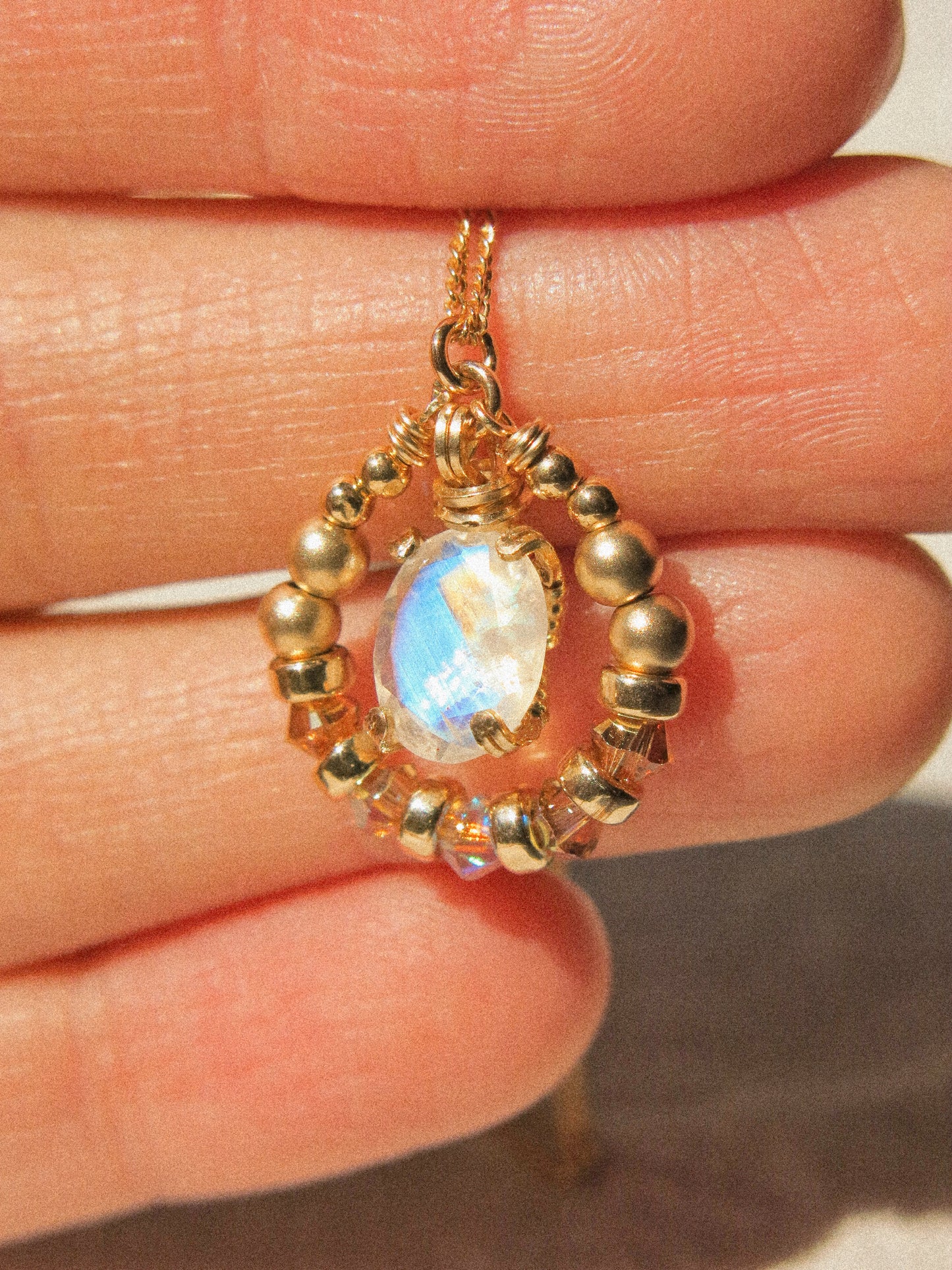 Rainbow Moonstone Suila Necklace, Prong Setting, 14K Gold Fill