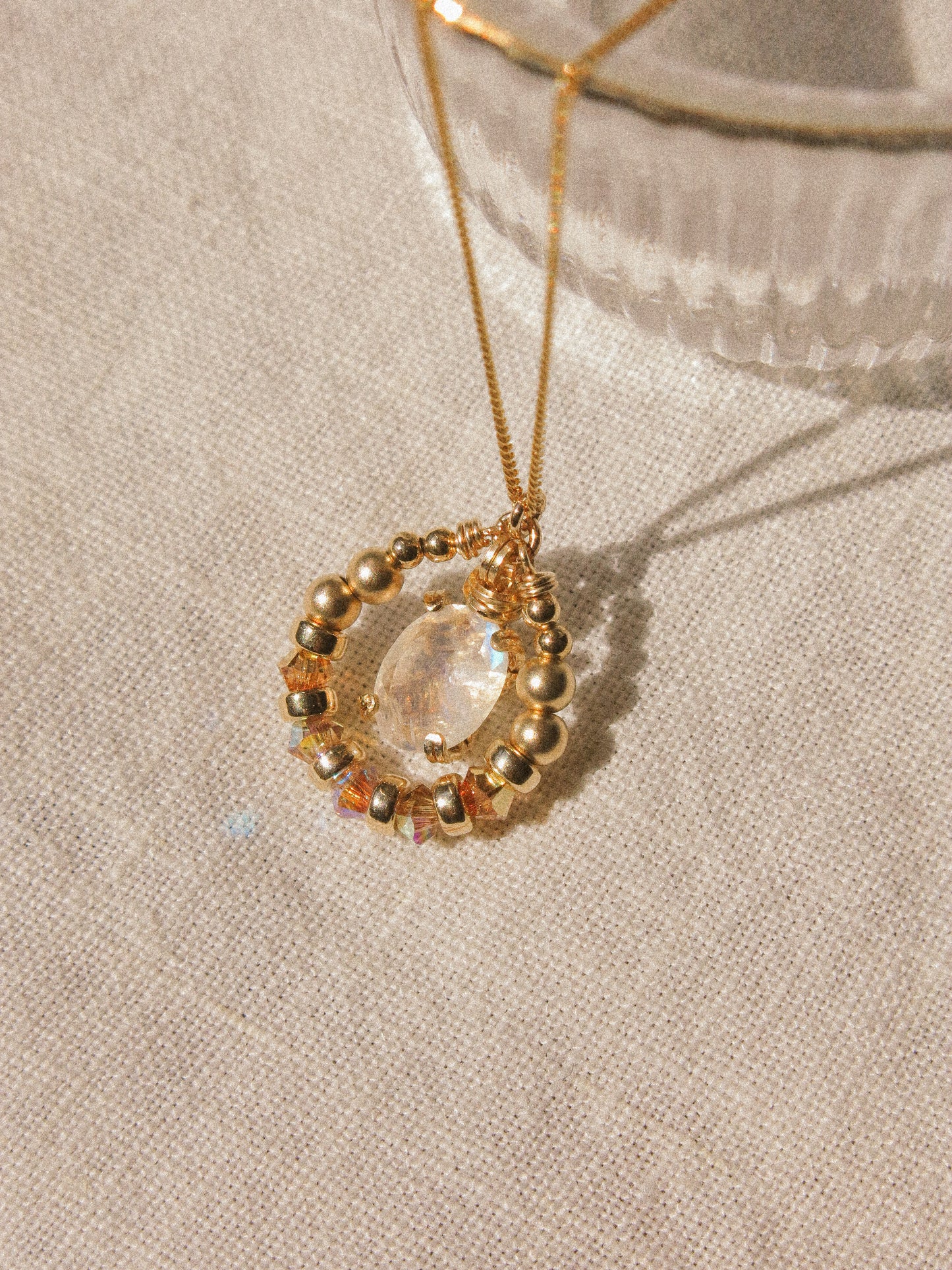 Rainbow Moonstone Suila Necklace, Prong Setting, 14K Gold Fill