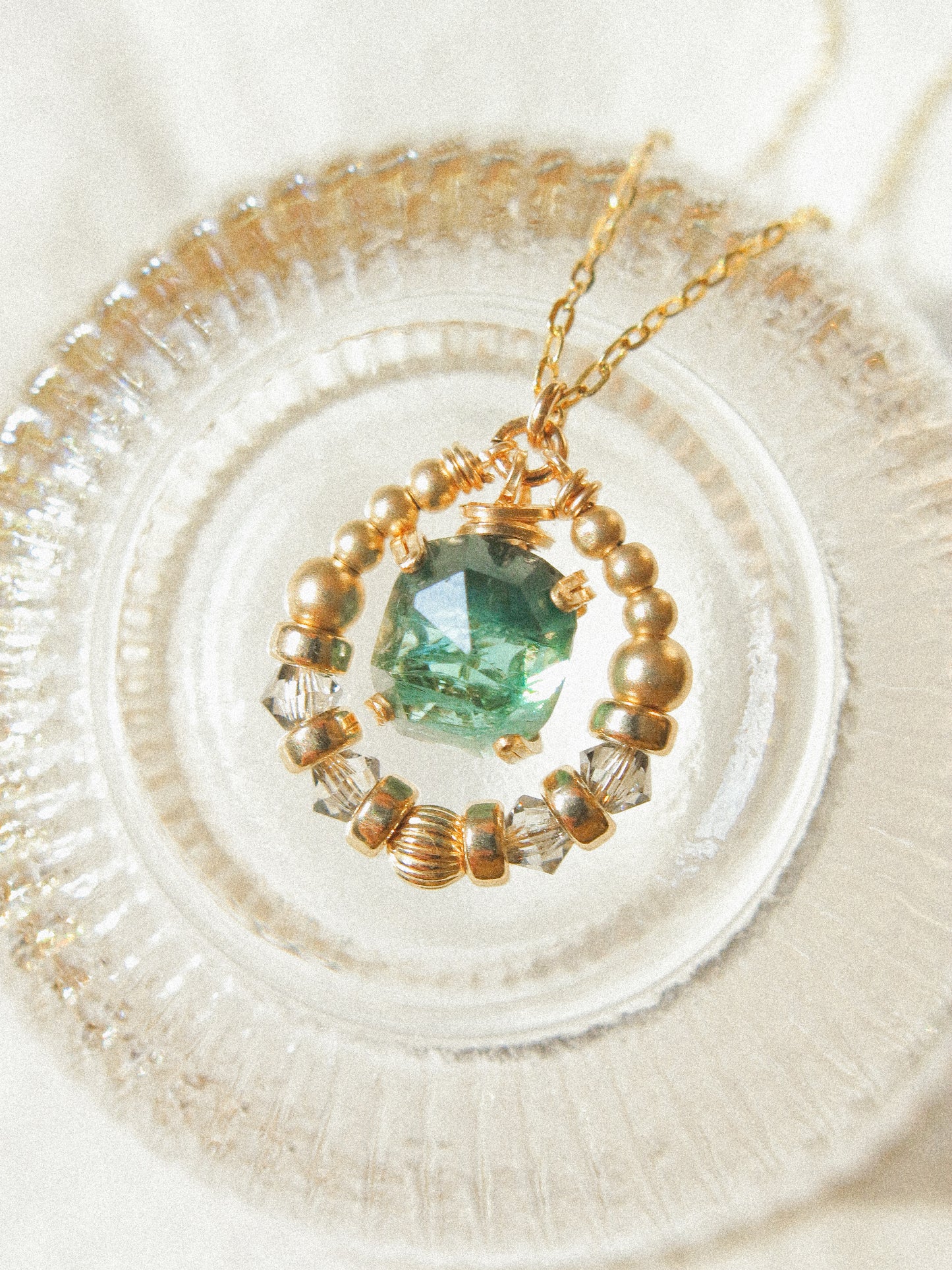 Suila Necklace in Prong Set Ombré Blue Rose Cut Tourmaline with Swarovski Crystal, 14K Gold Fill, 16”