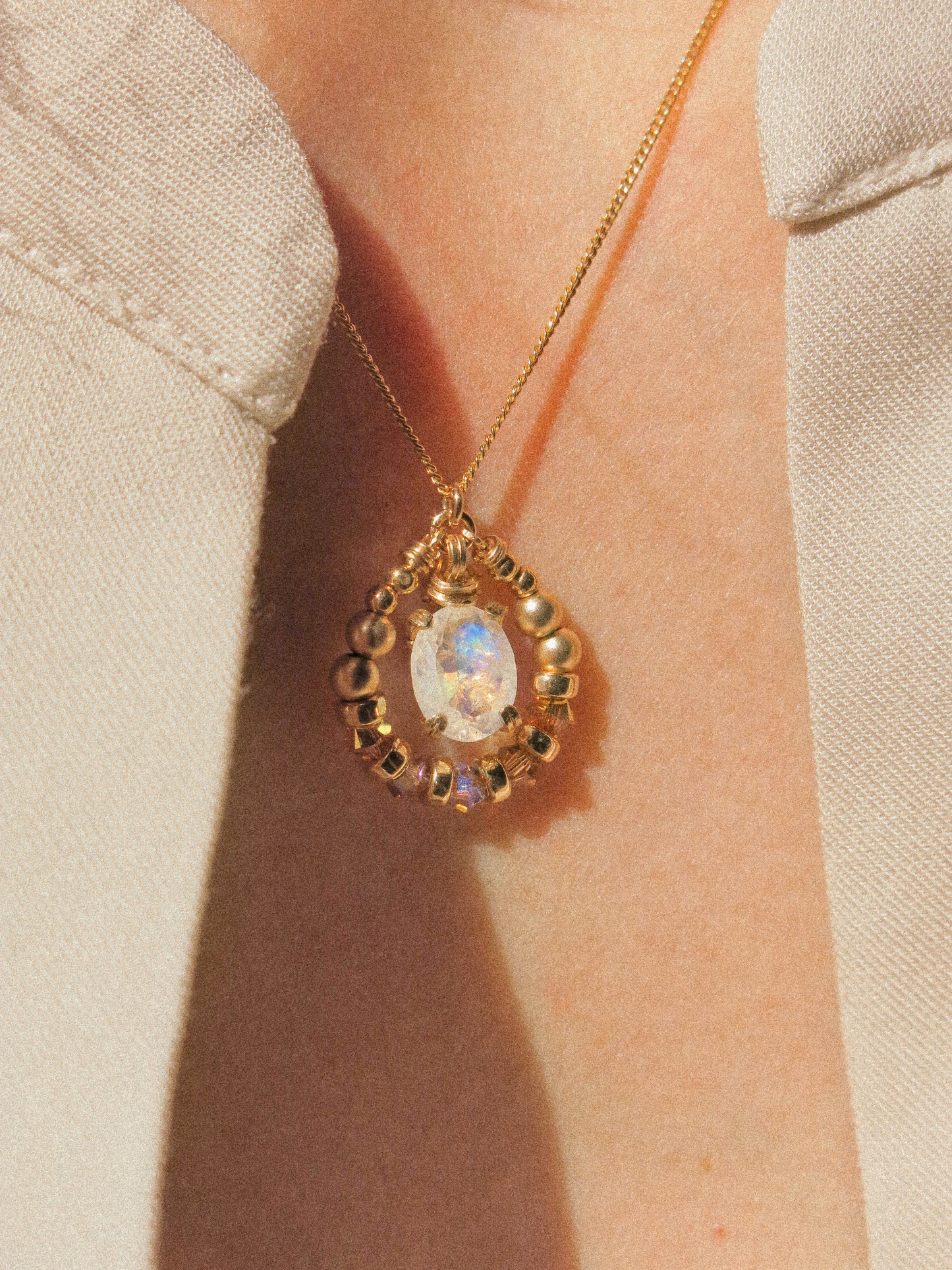 Rainbow Moonstone Suila Necklace, Prong Setting, 14K Gold Fill