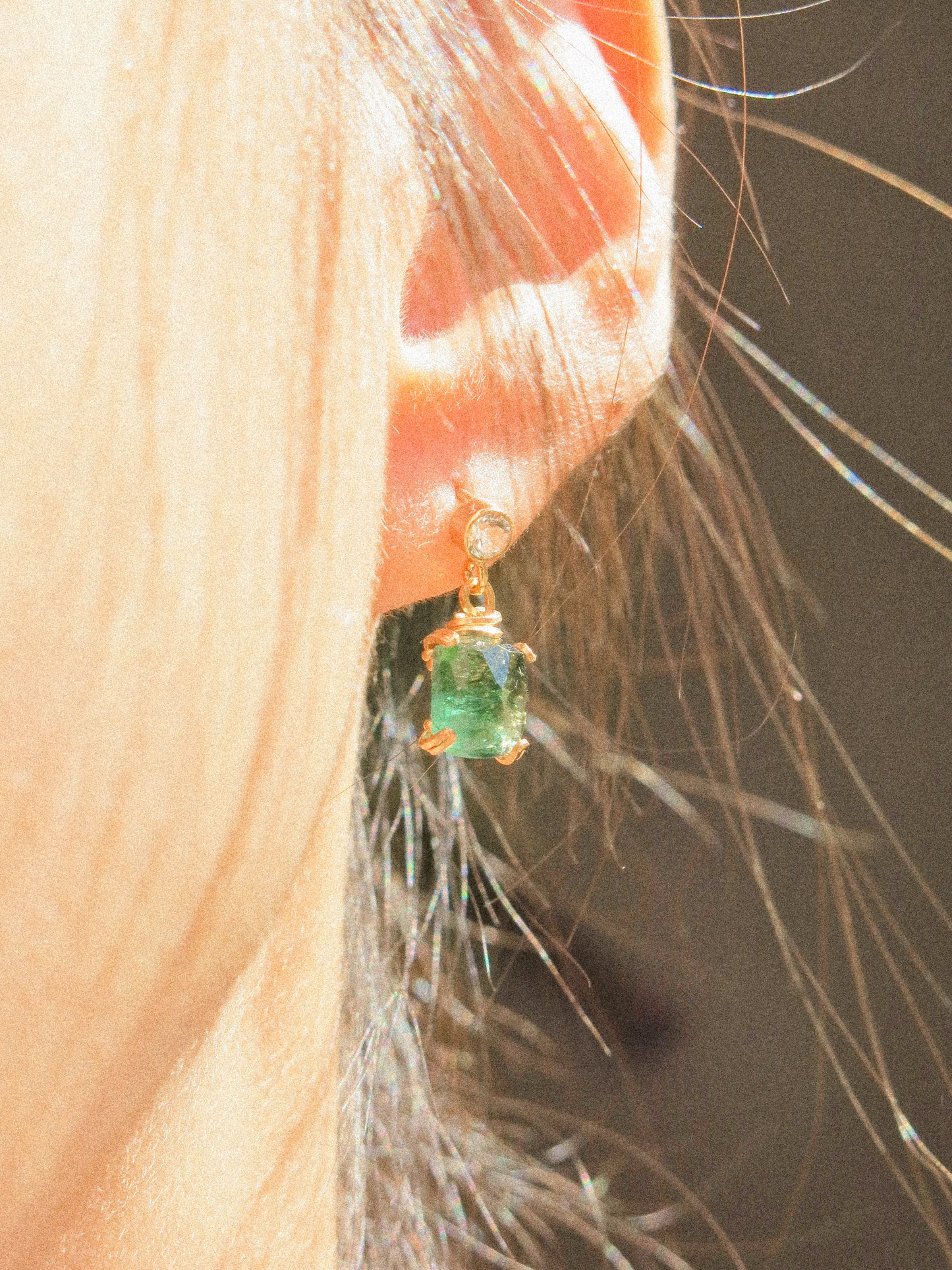 Prong Set Deep Teal Step Cut Tourmaline Earrings on White Topaz Post, 14K Gold Fill