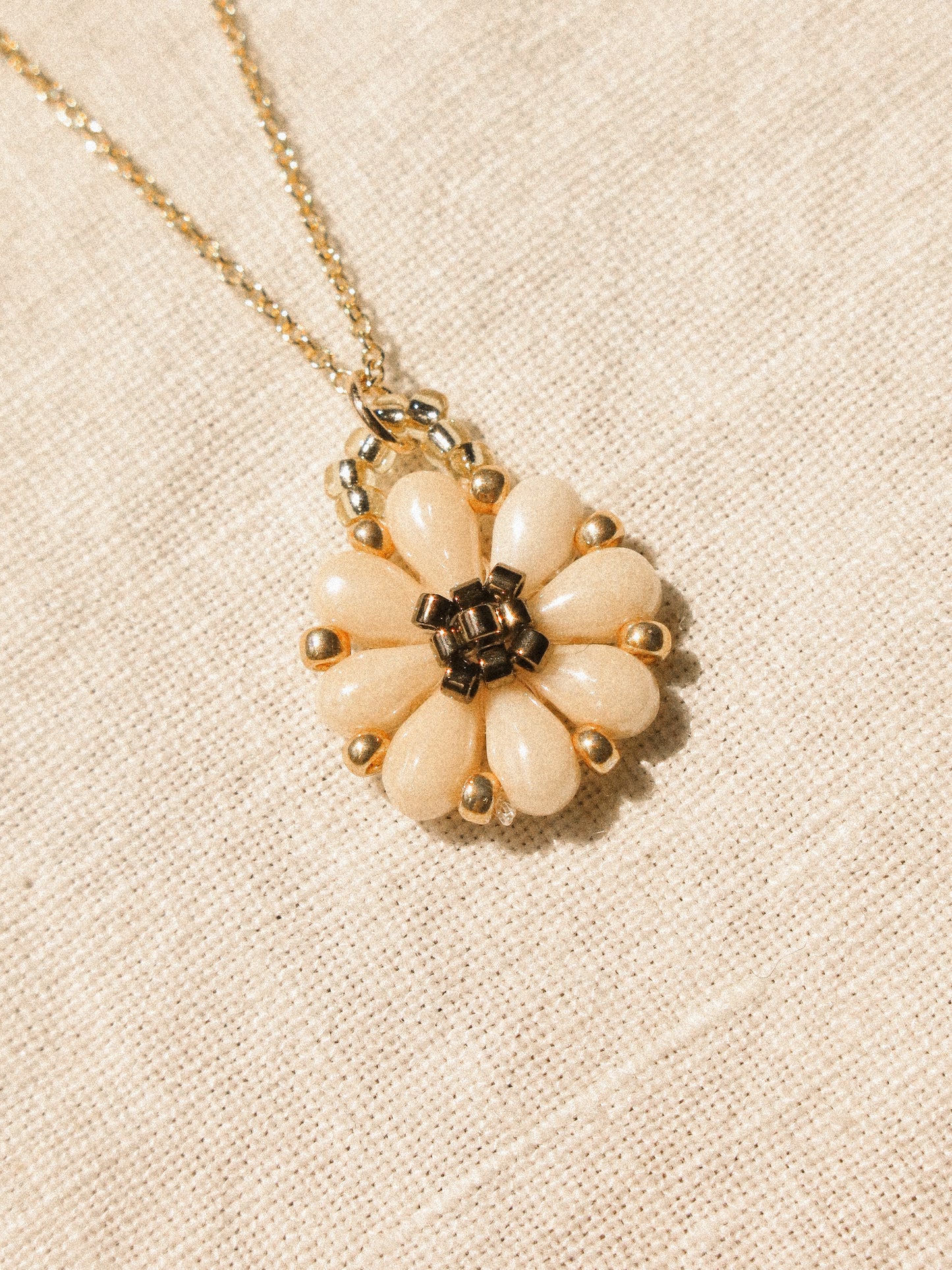 Customized Beaded Daisy Charm Necklace, Pick a Color and Length, 14K Gold Fill