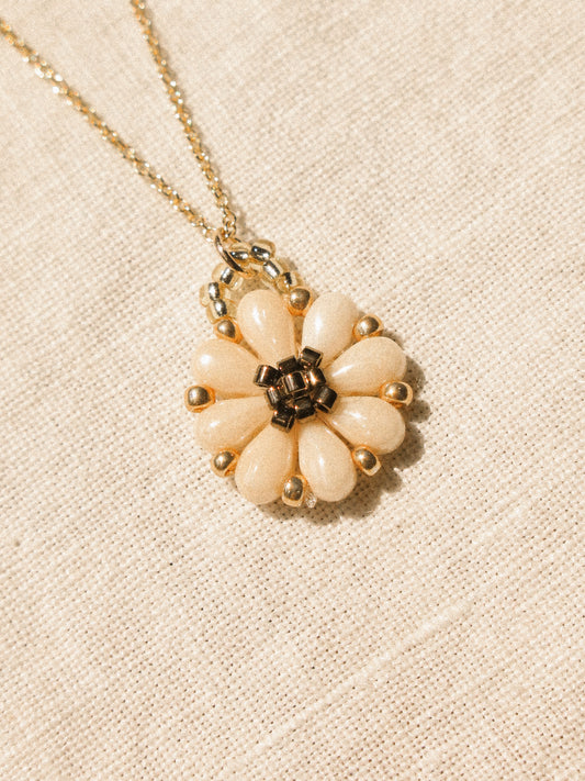 Customized Beaded Daisy Charm Necklace, Pick a Color and Length, 14K Gold Fill