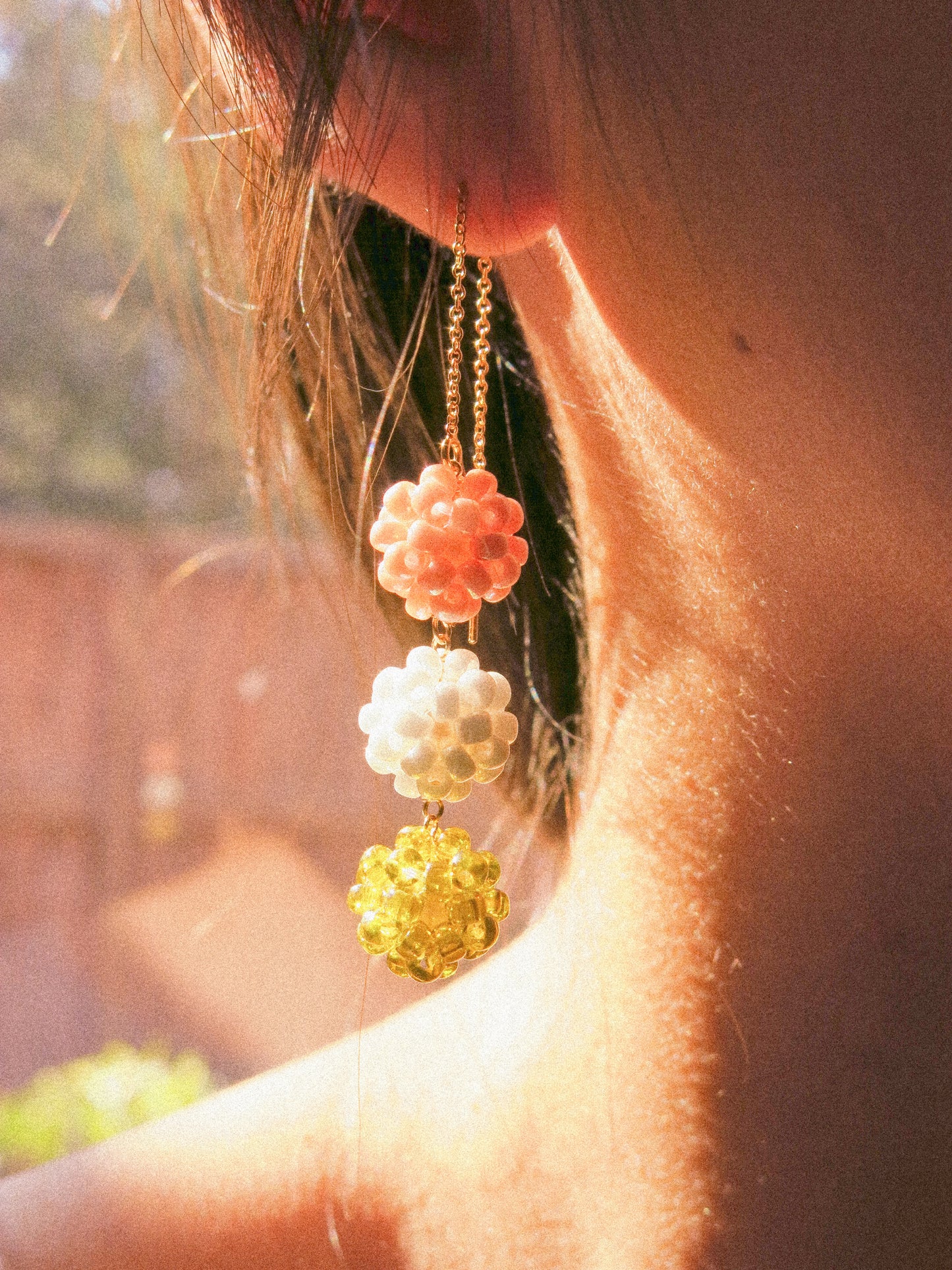 🍡Large Dango (団子) Beaded Threader Earrings, 14K Gold Fill