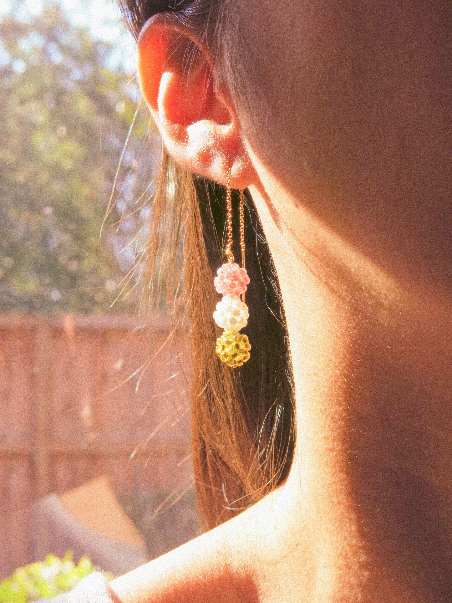 🍡Petit Dango (団子) Beaded Earrings, Pick a Style: Ear Threaders or Hammered Hoops, 14K Gold Fill