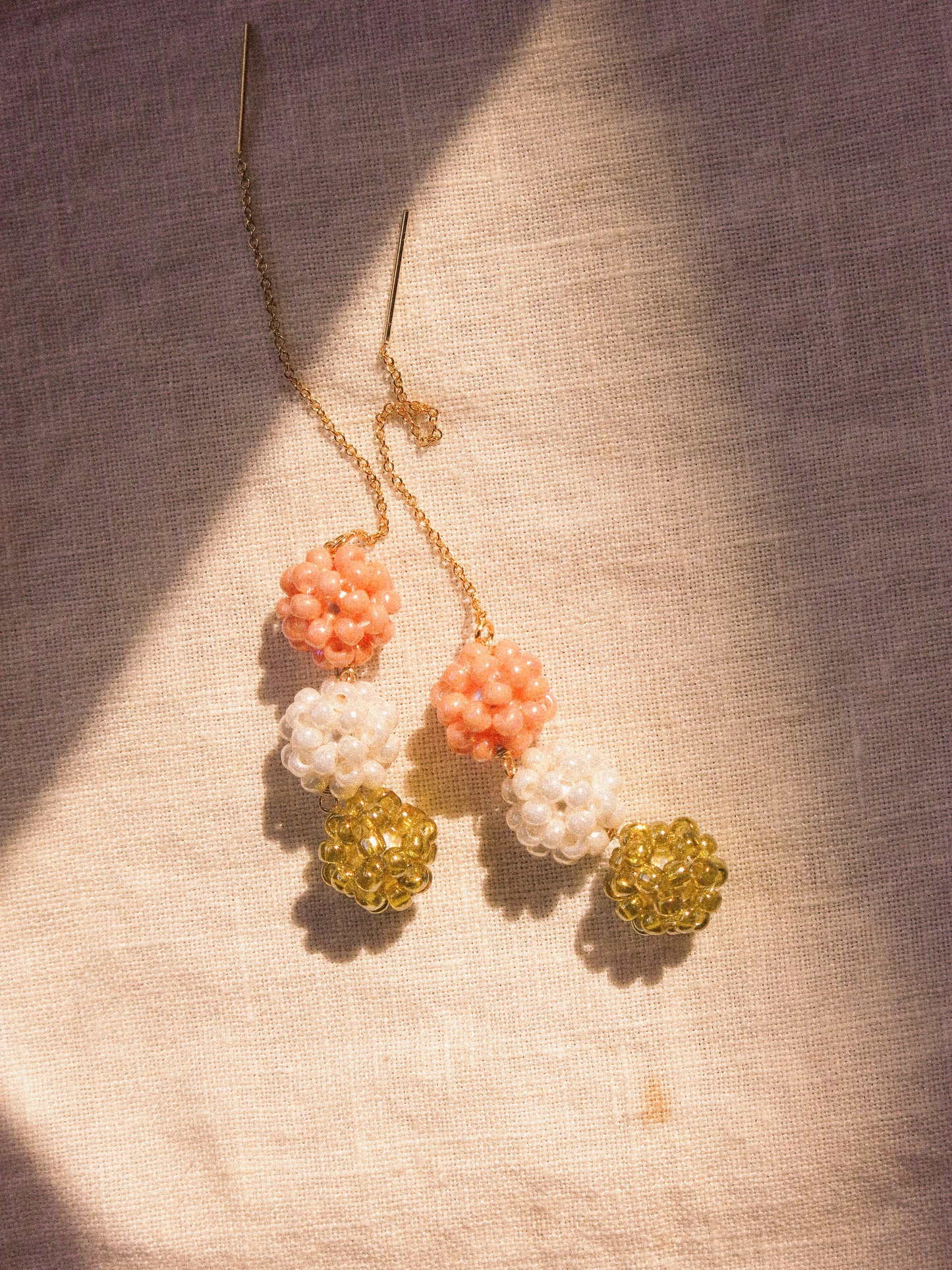 🍡Large Dango (団子) Beaded Threader Earrings, 14K Gold Fill