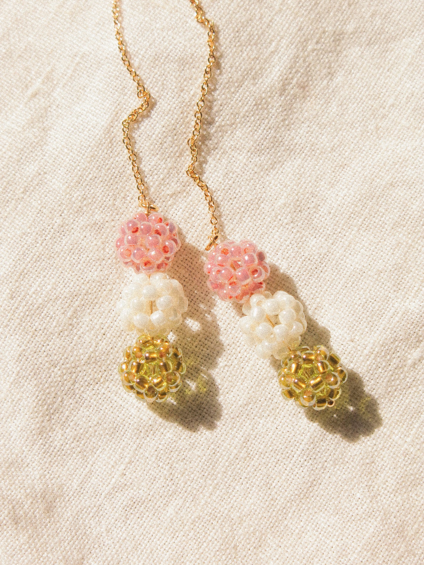 🍡Petit Dango (団子) Beaded Earrings, Pick a Style: Ear Threaders or Hammered Hoops, 14K Gold Fill