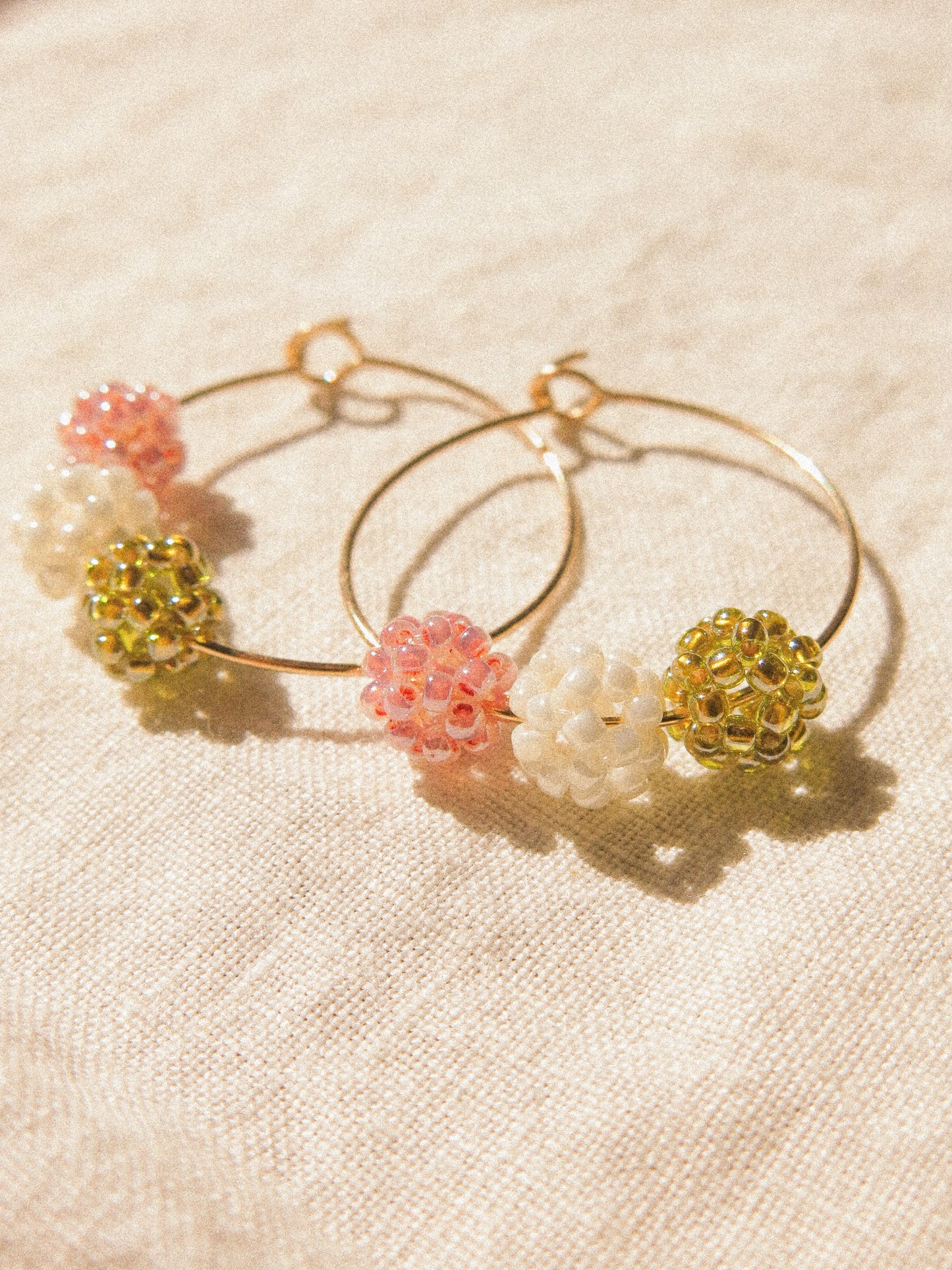 🍡Petit Dango (団子) Beaded Earrings, Pick a Style: Ear Threaders or Hammered Hoops, 14K Gold Fill