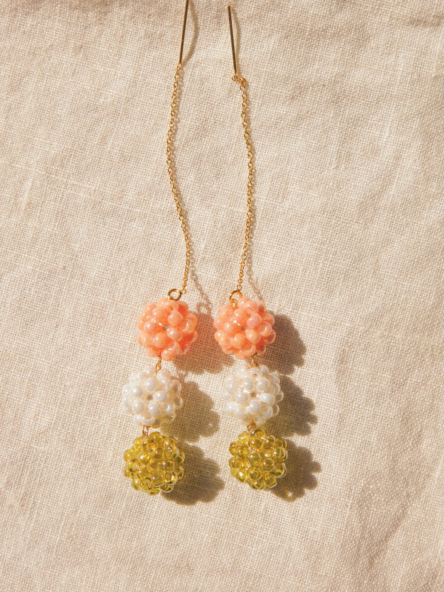 🍡Large Dango (団子) Beaded Threader Earrings, 14K Gold Fill