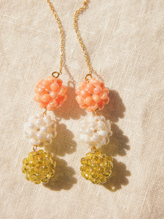 🍡Large Dango (団子) Beaded Threader Earrings, 14K Gold Fill