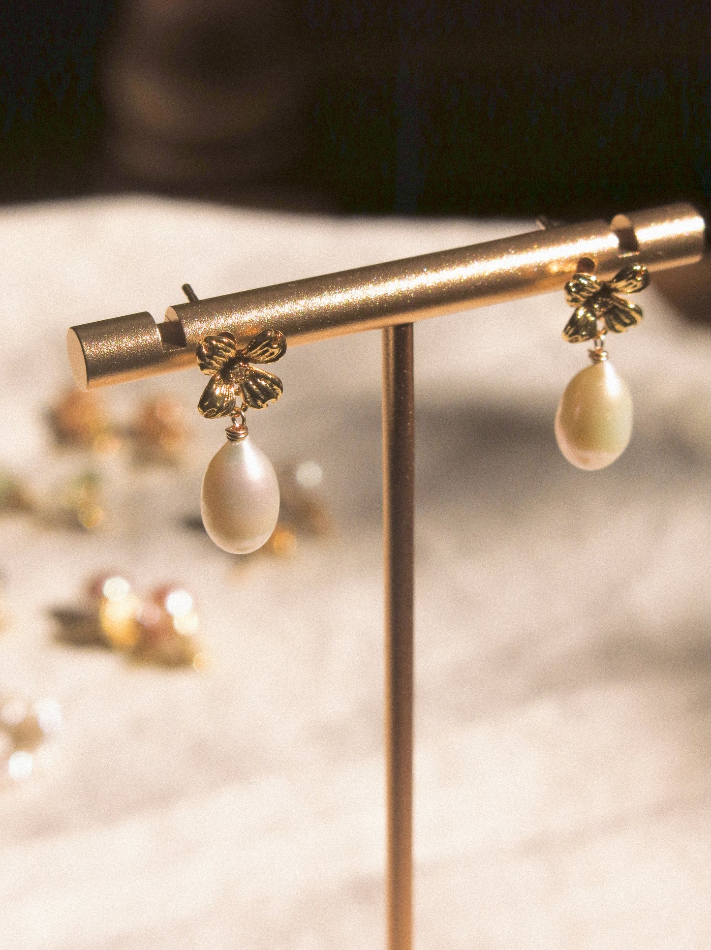 Flower Cubic Zirconia Post Earrings with White Teardrop Pearls, 925 Sterling Silver Post