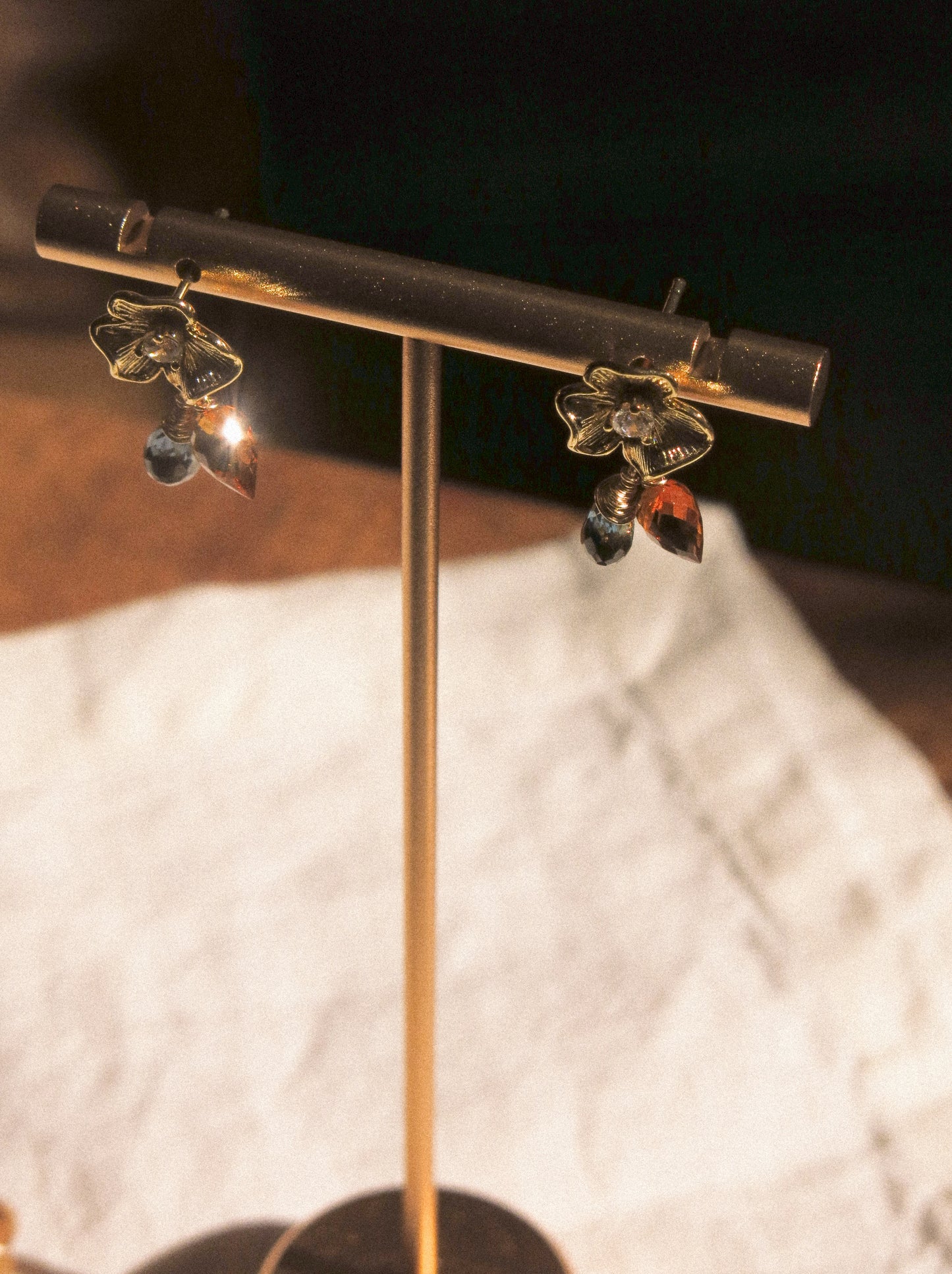 Flower Cubic Zirconia Post Earrings with London Blue Topaz and Brandy Citrine, 925 Sterling Silver Post