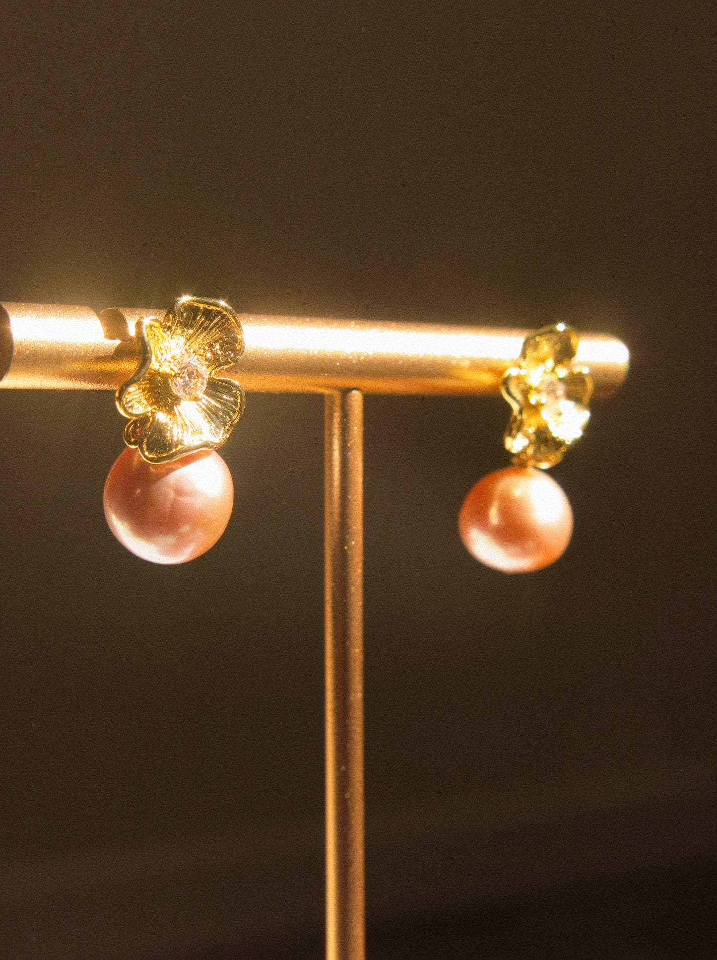 Flower Cubic Zirconia Post Earrings with Round Mauve Purple Edison Pearl, 925 Sterling Silver Post