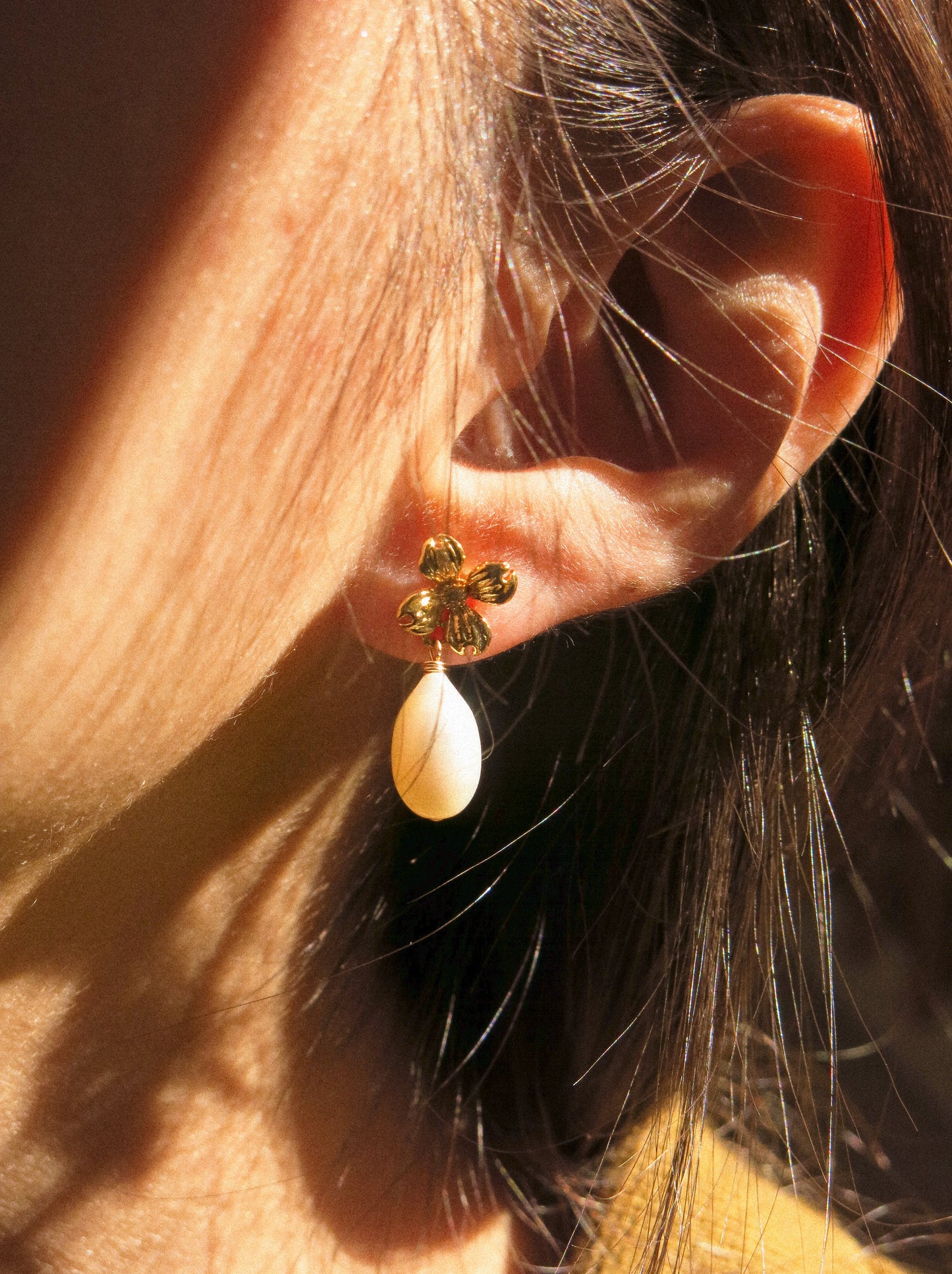 Flower Cubic Zirconia Post Earrings with White Teardrop Pearls, 925 Sterling Silver Post