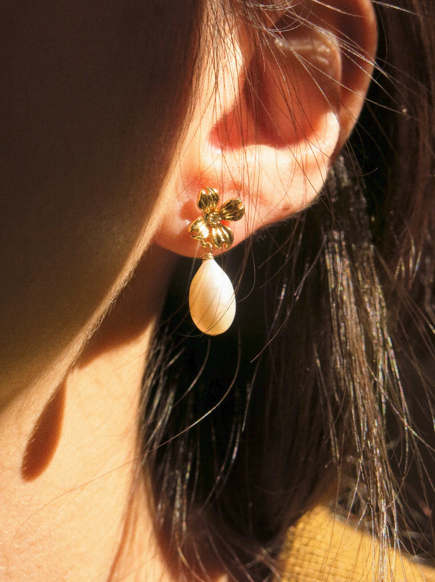Flower Cubic Zirconia Post Earrings with White Teardrop Pearls, 925 Sterling Silver Post