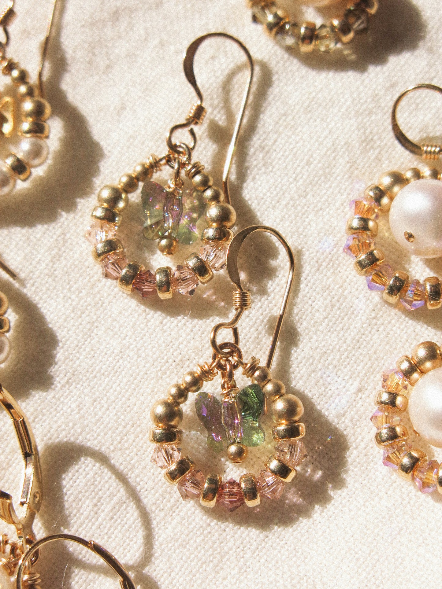 Suila Earrings with Mystic Peacock Butterfly and Ombré Lavender Swarovski Crystal, 14K Gold Fill