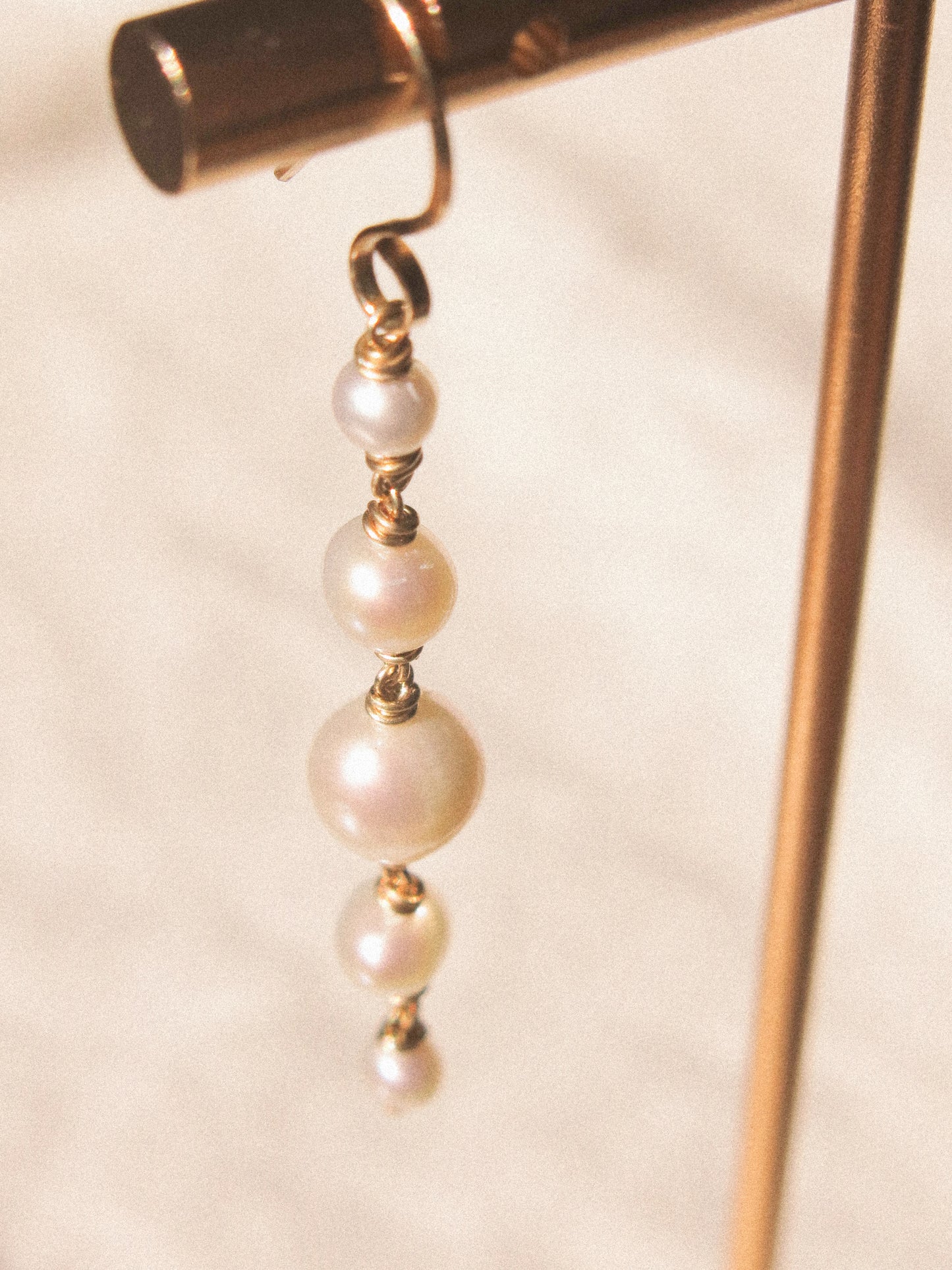 Graduated White Pearl Cascading Earrings #2, 14K Gold Fill
