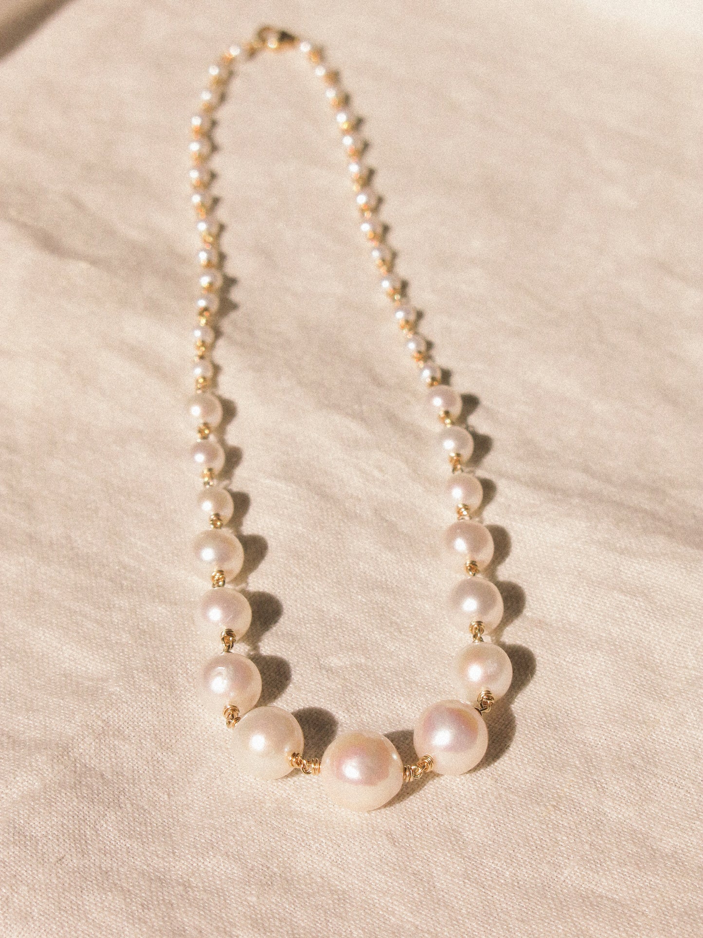 Graduated White Round Pearl Choker Necklace, 14K Gold Fill