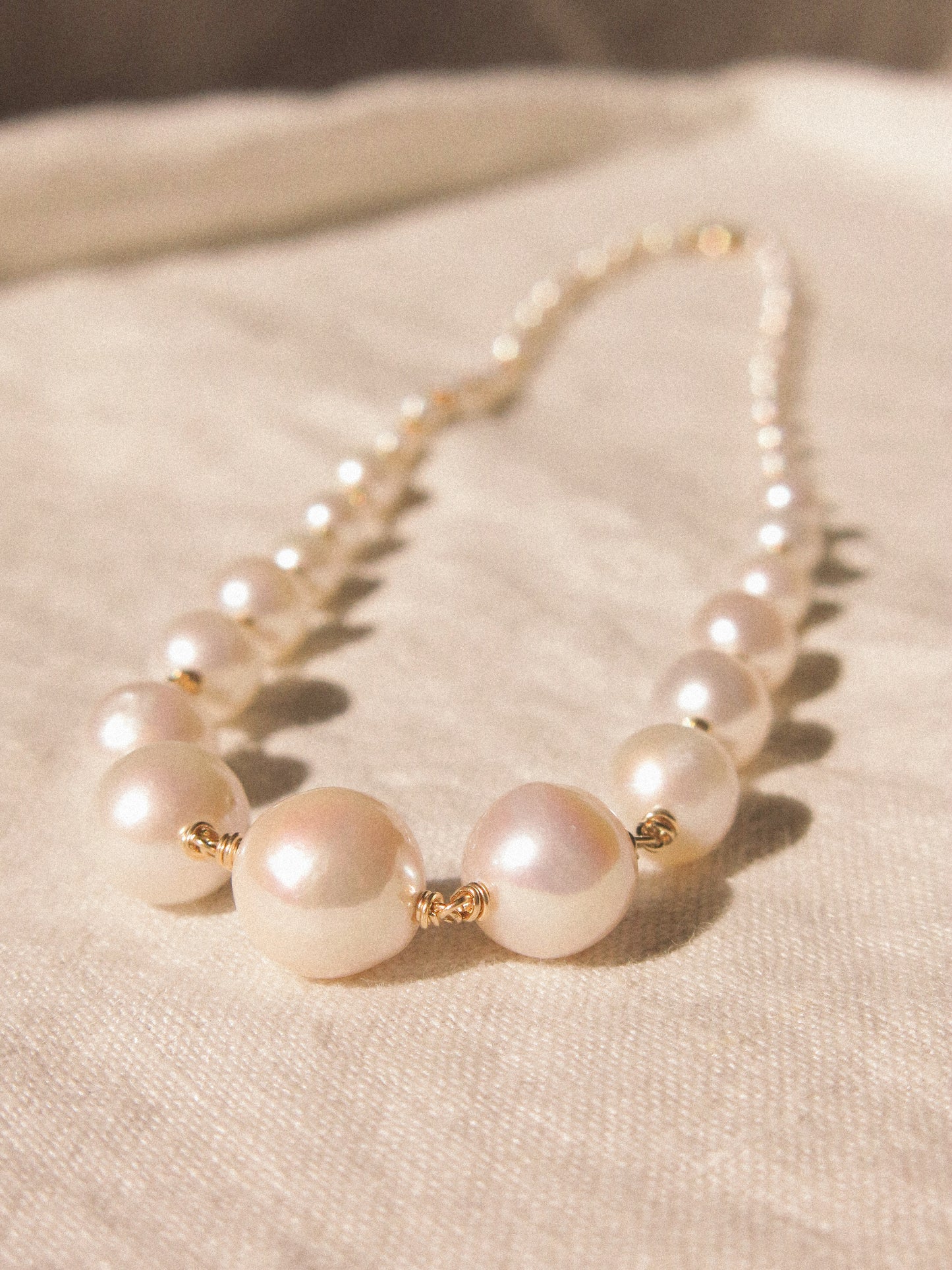 Graduated White Round Pearl Choker Necklace, 14K Gold Fill