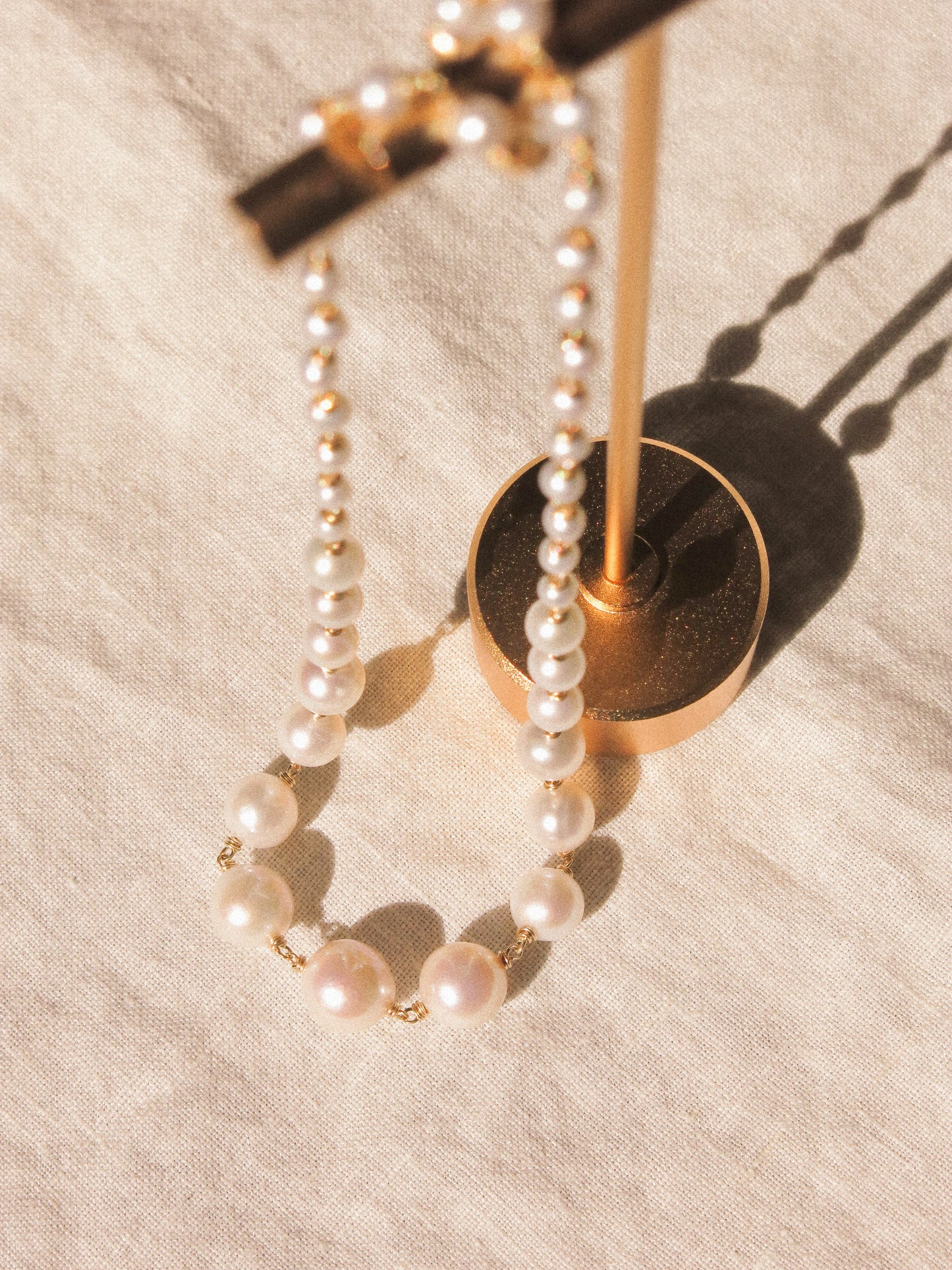 Graduated White Round Pearl Choker Necklace, 14K Gold Fill