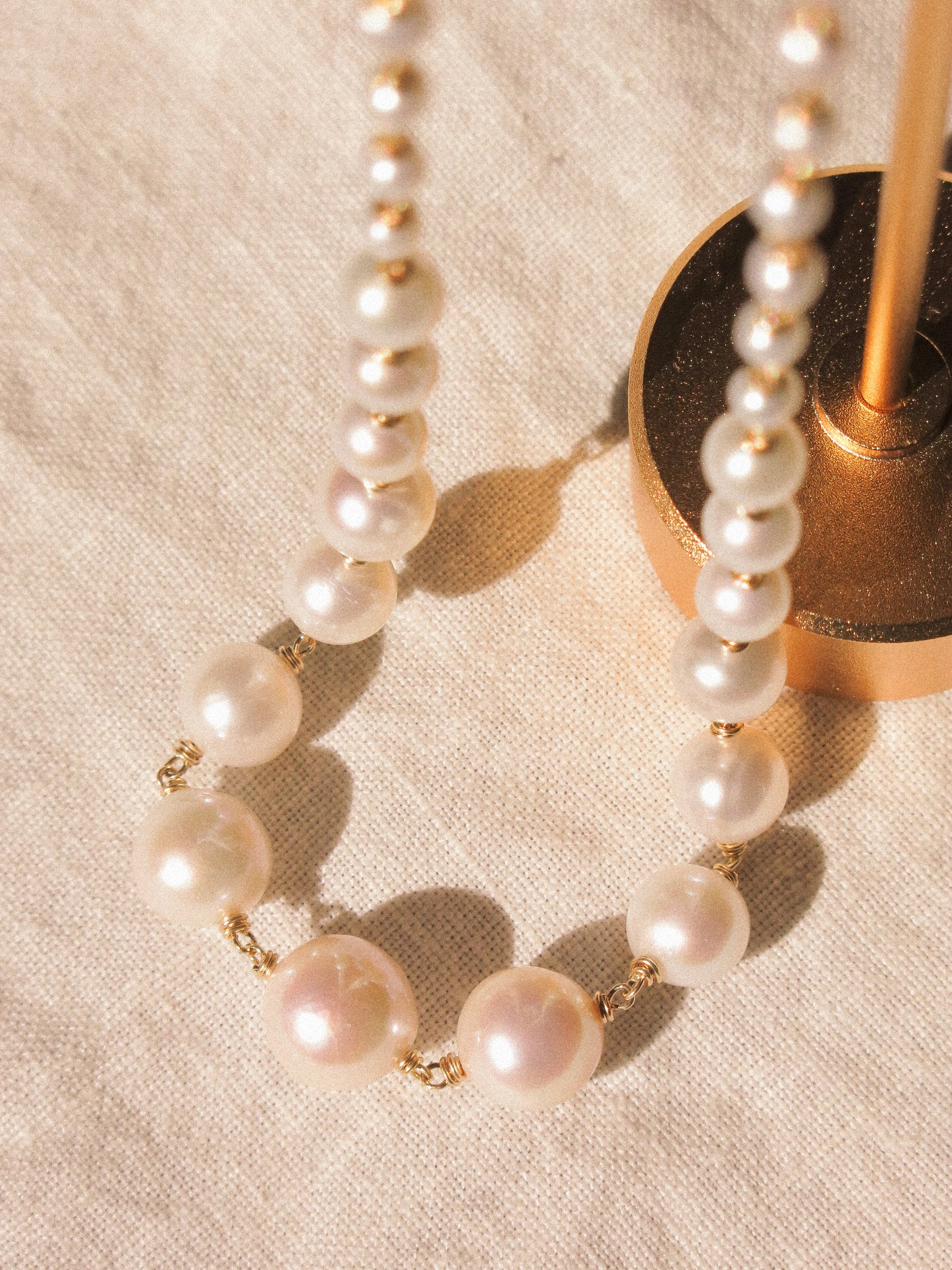 Graduated White Round Pearl Choker Necklace, 14K Gold Fill