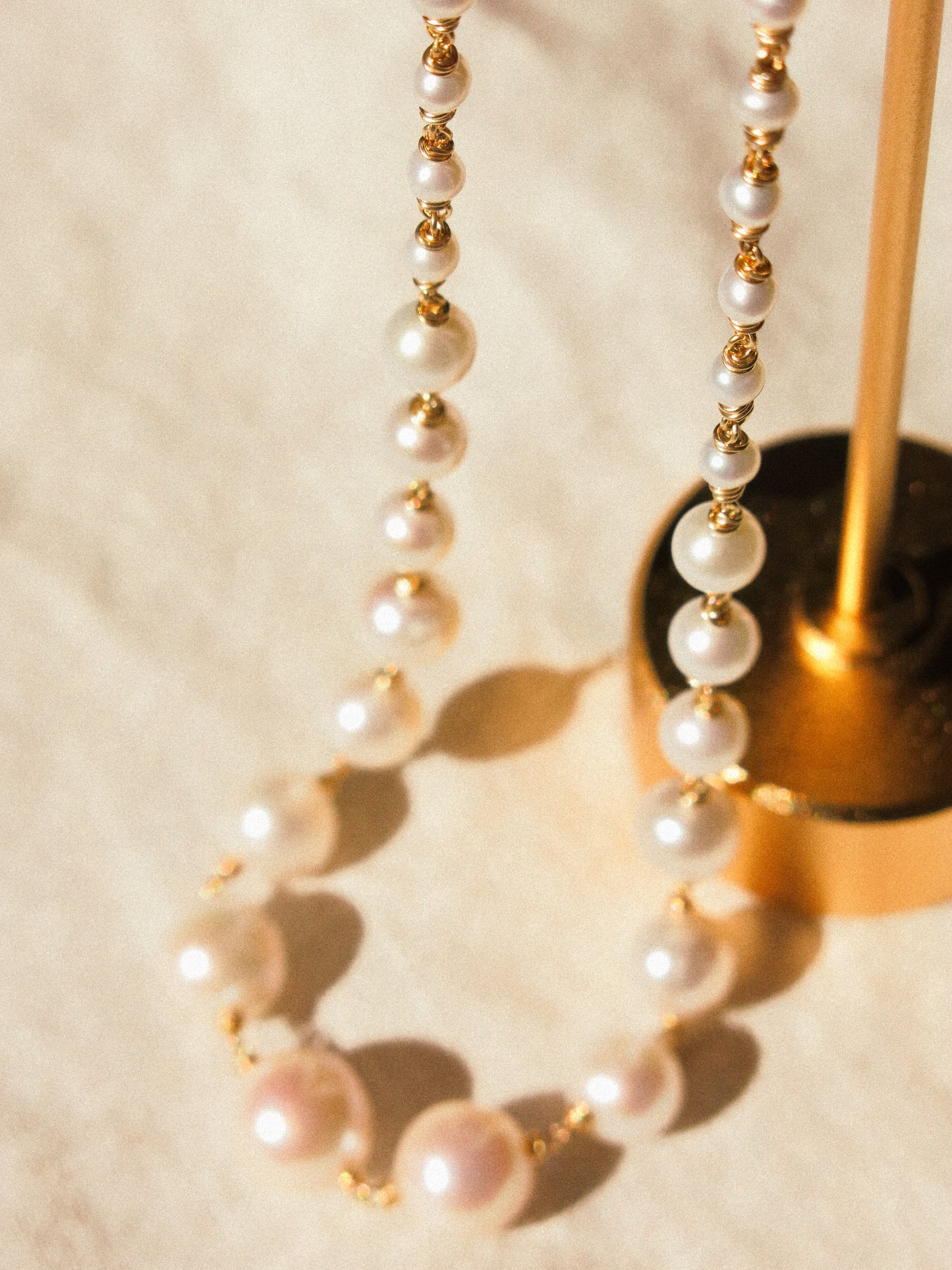 Graduated White Round Pearl Choker Necklace, 14K Gold Fill