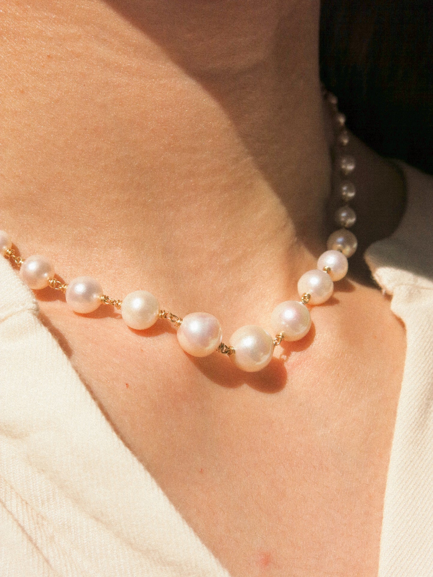 Graduated White Round Pearl Choker Necklace, 14K Gold Fill