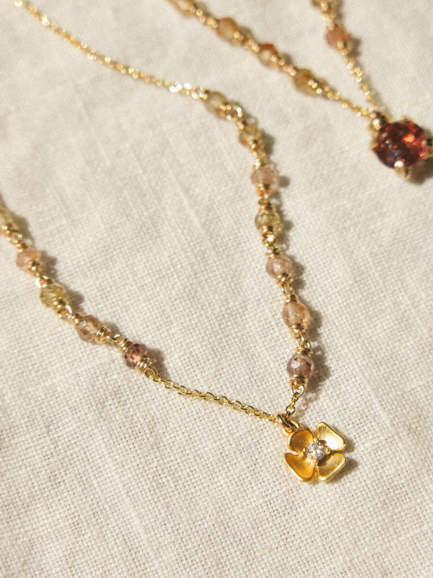 Zirconia Flower Charm Necklace with Zircon Ombré Accent, 16", 14K Gold Fill