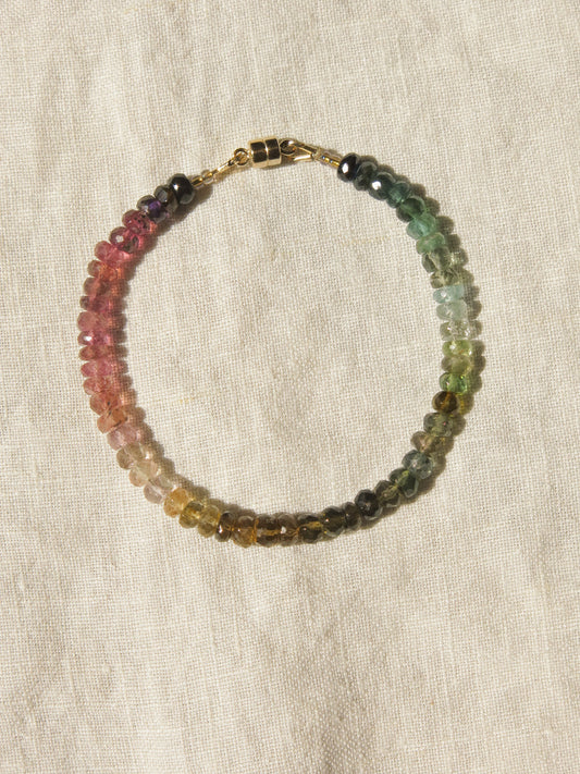 AAA Watermelon Tourmaline Ombré Bracelet with Magnetic Clasp, 6.75", 14K Gold Fill