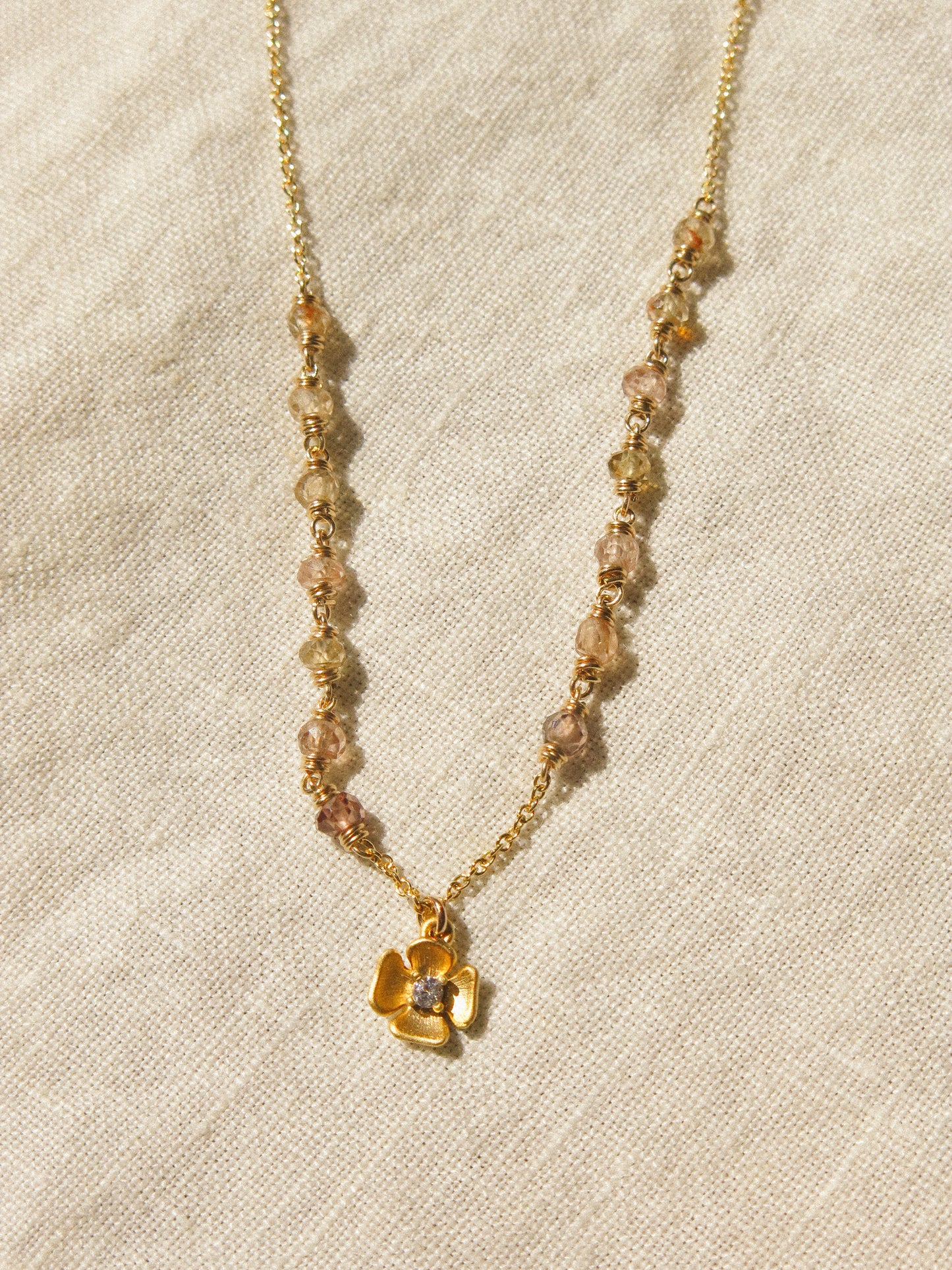 Zirconia Flower Charm Necklace with Zircon Ombré Accent, 16", 14K Gold Fill