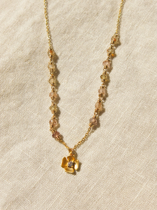 Zirconia Flower Charm Necklace with Zircon Ombré Accent, 16", 14K Gold Fill
