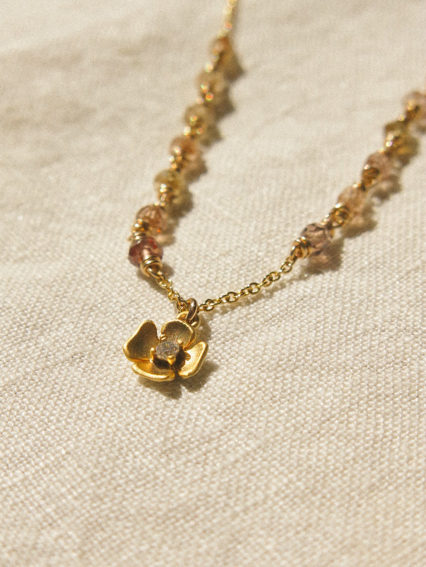 Zirconia Flower Charm Necklace with Zircon Ombré Accent, 16", 14K Gold Fill