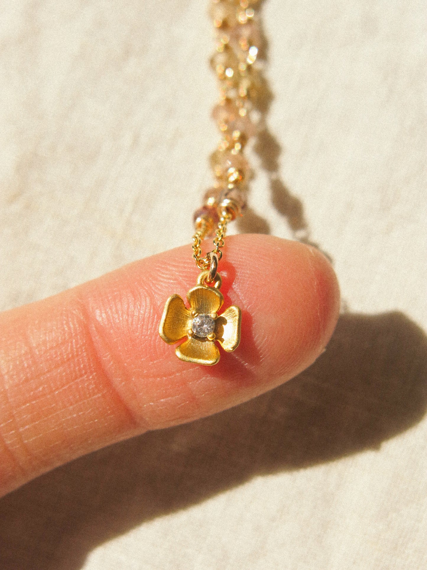 Zirconia Flower Charm Necklace with Zircon Ombré Accent, 16", 14K Gold Fill
