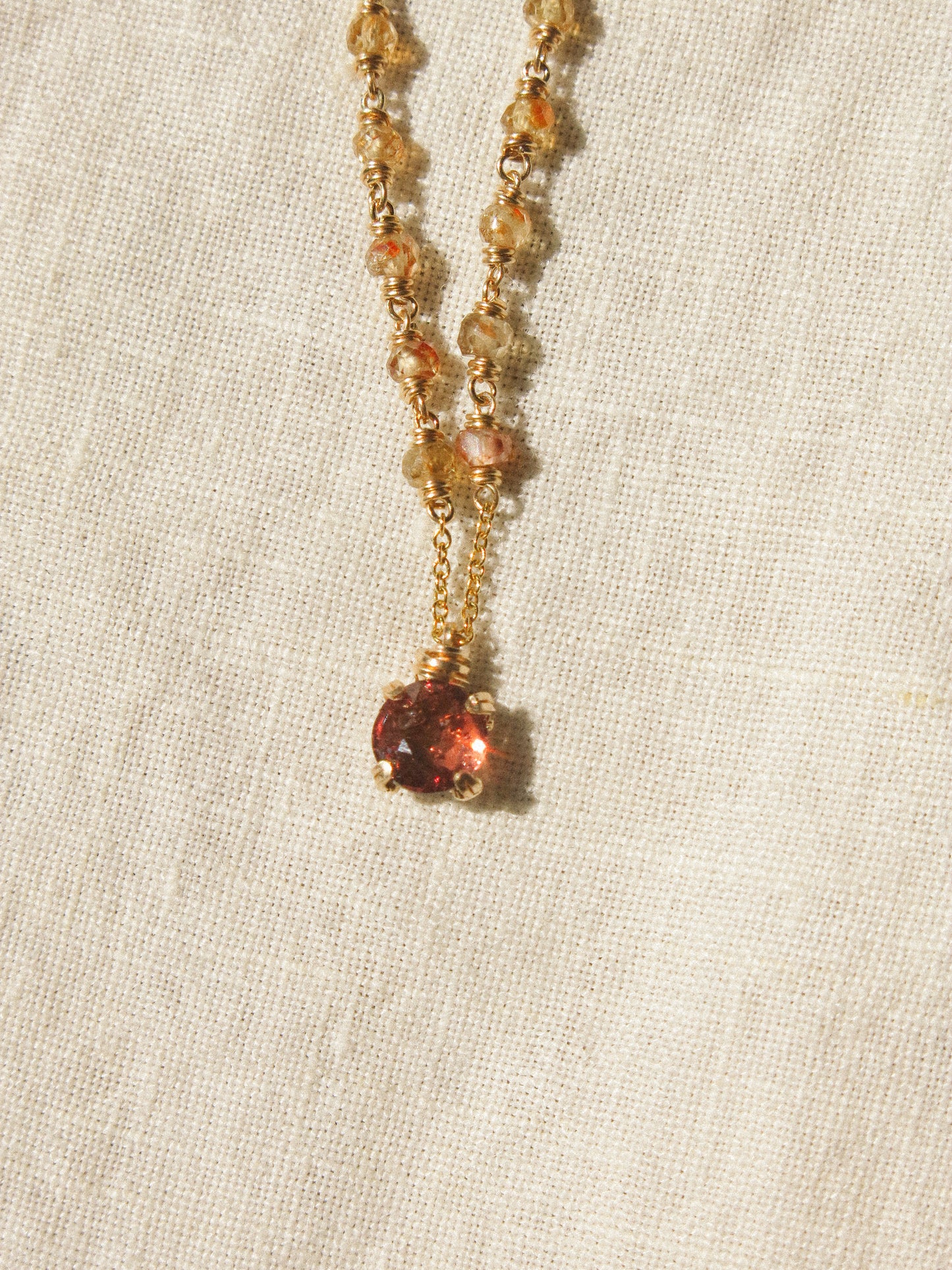 Prong Set Mauve Peach Faceted Round Spinel Necklace with Zircon Ombré Accent, 15", 14K Gold Fill