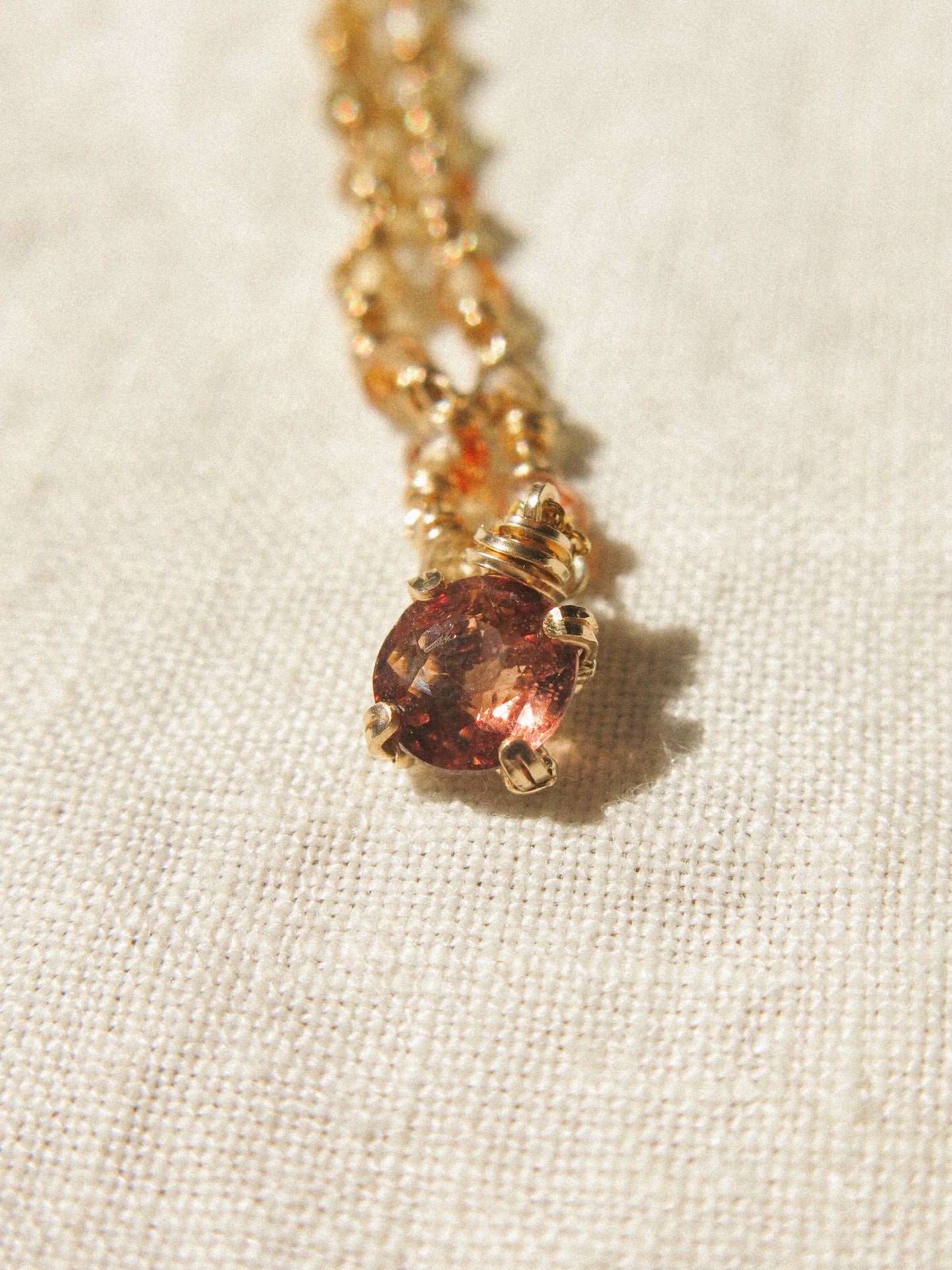 Prong Set Mauve Peach Faceted Round Spinel Necklace with Zircon Ombré Accent, 15", 14K Gold Fill