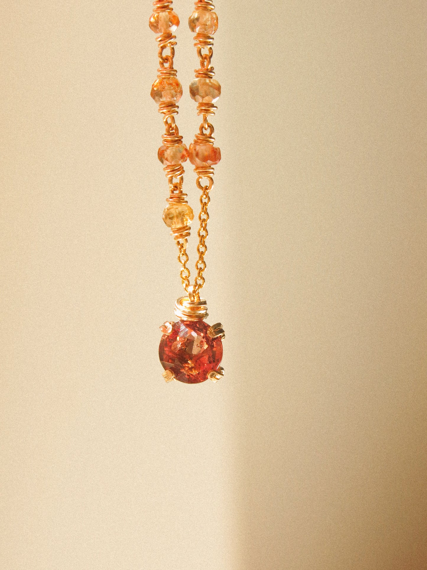 Prong Set Mauve Peach Faceted Round Spinel Necklace with Zircon Ombré Accent, 15", 14K Gold Fill