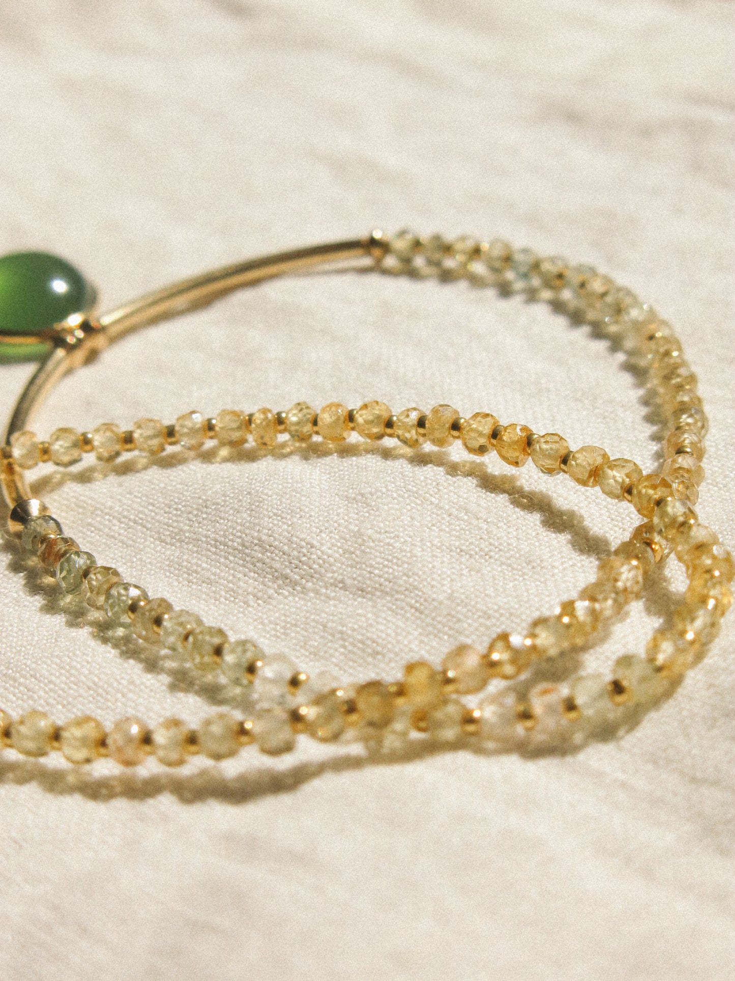 Serpentine 18K Gold Vermeil Bezel Set Pendant on Ombré Faceted Zircon Strung Necklace, 14.5", 14K Gold Fill