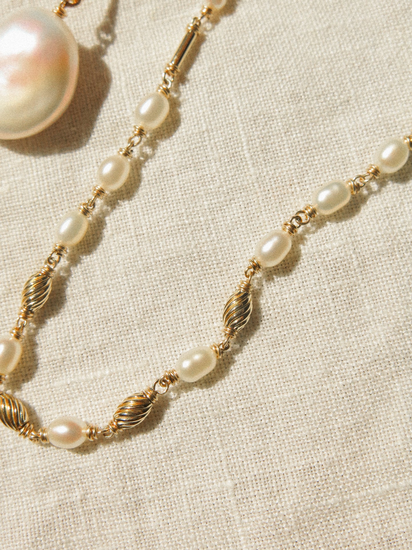 Minimalist White Pearl Choker Necklace with Gold Fill Beads, 15.25", 14K Gold Fill