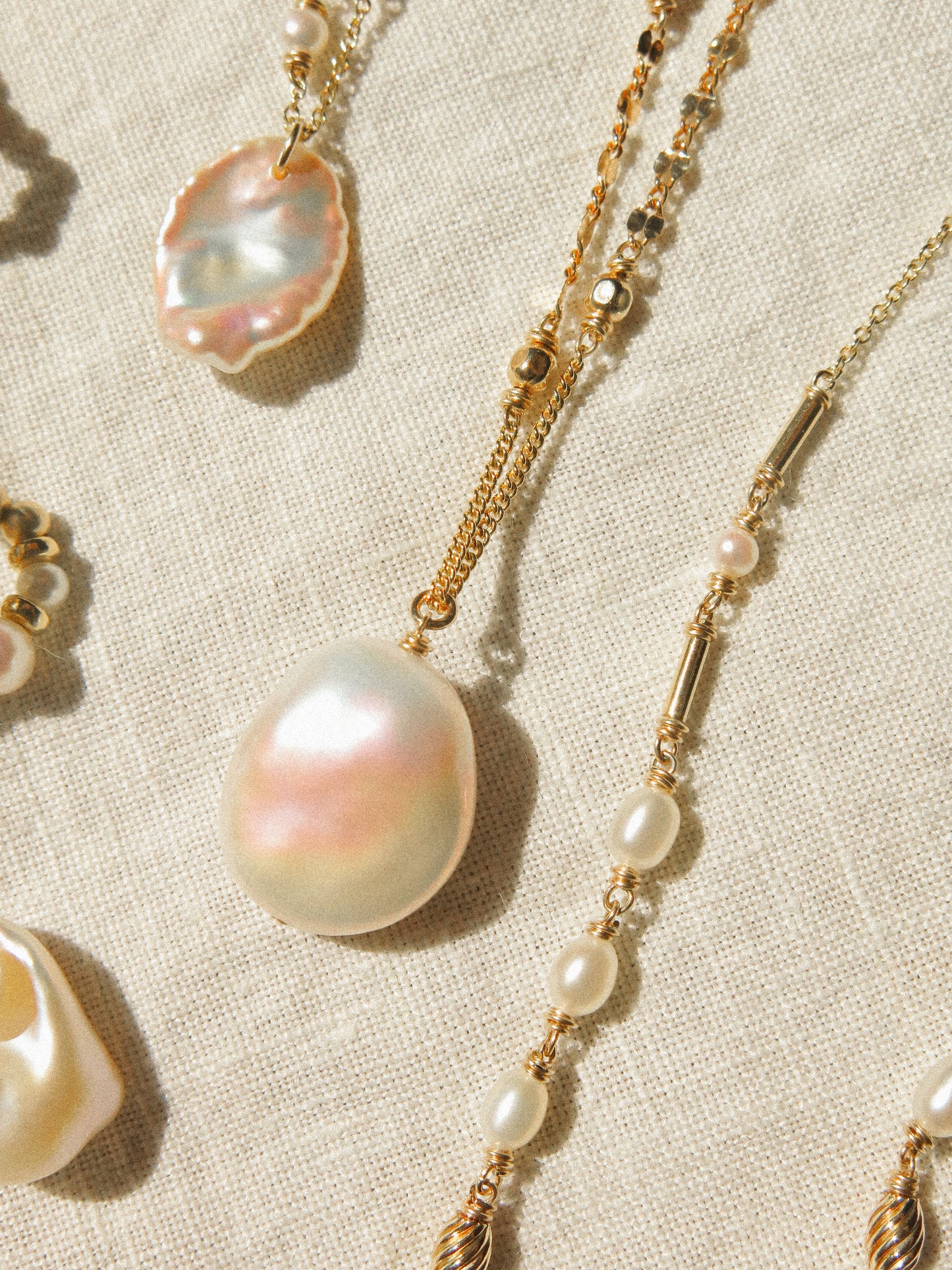 AAA White Organic Coin Keshi Pearl Necklace in Delicate Accent Chain, 18", 14K Gold Fill
