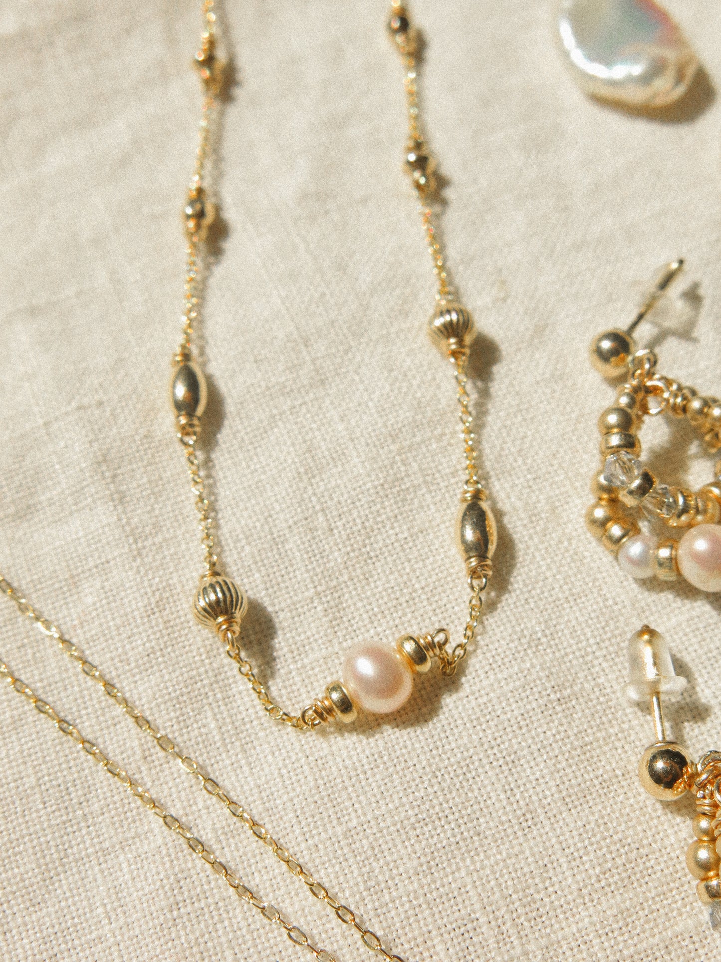 AAA White Pearl Choker Necklace with Asymmetric Beads, 14.5", 14K Gold Fill