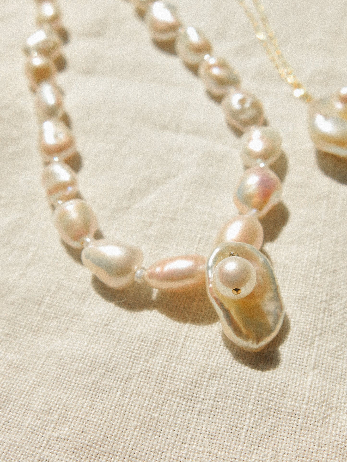 Pearl in an Oyster Necklace with Keshi Nugget Pearls, 14.75", 14K Gold Fill