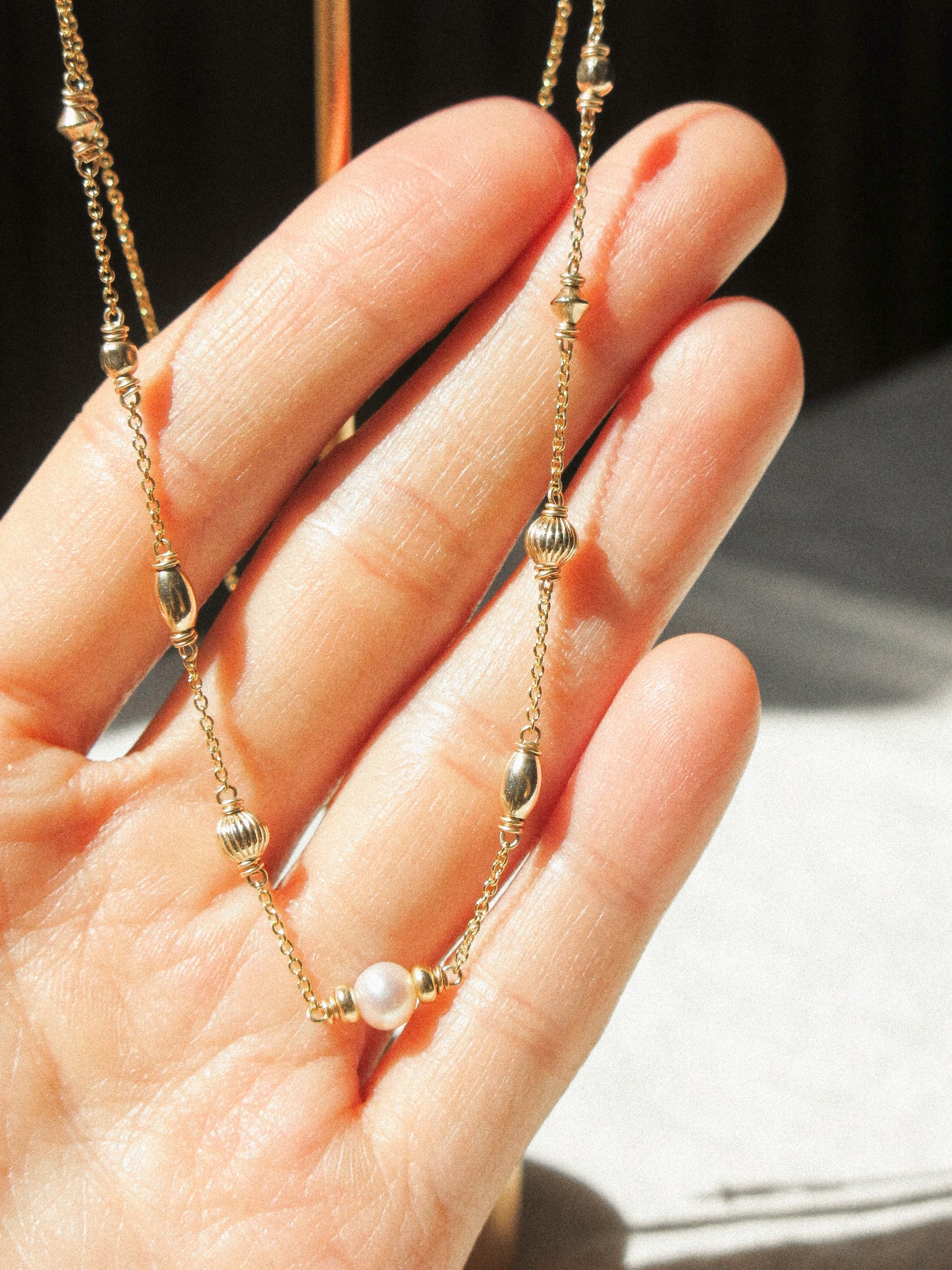 AAA White Pearl Choker Necklace with Asymmetric Beads, 14.5", 14K Gold Fill