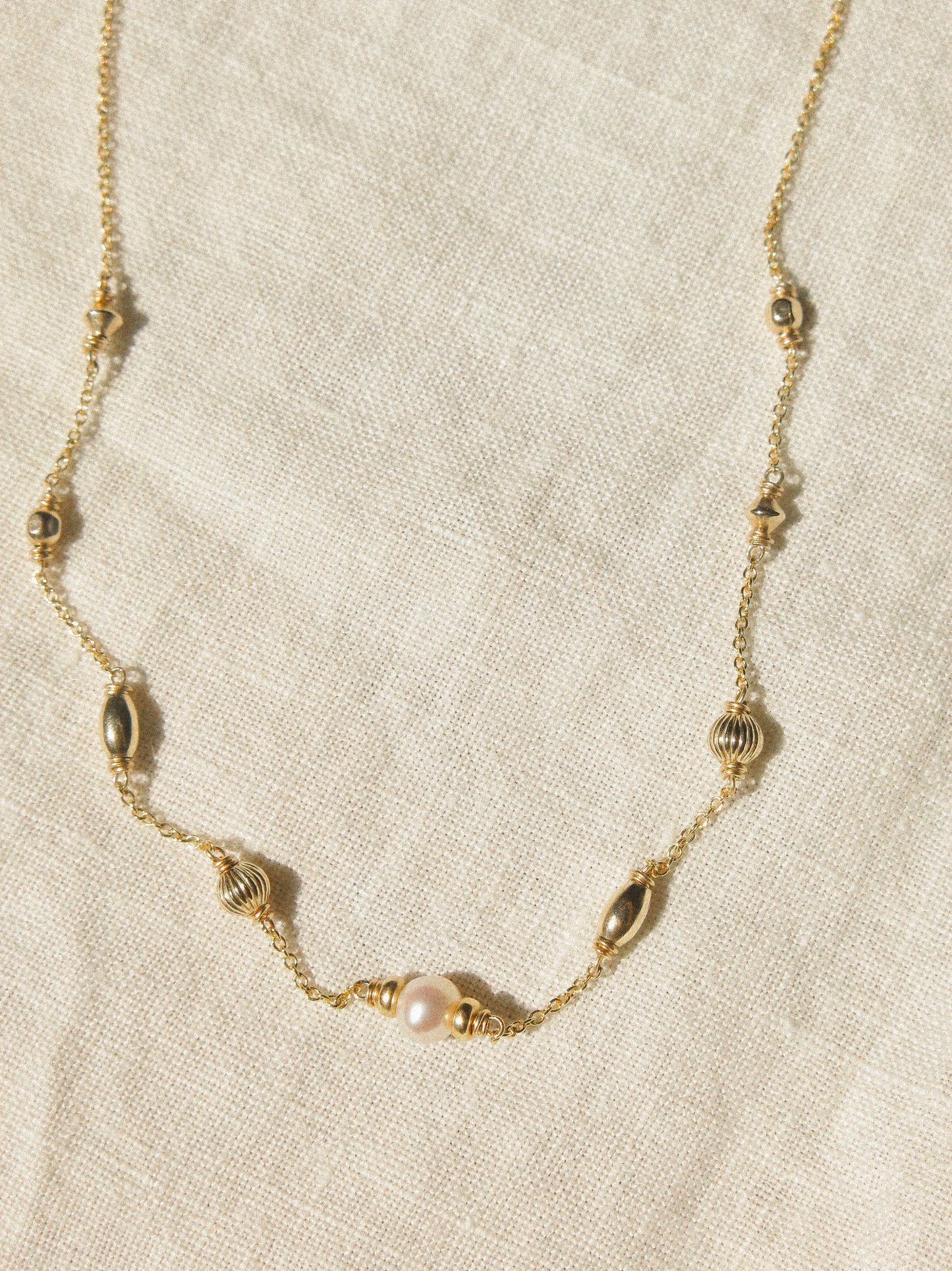 AAA White Pearl Choker Necklace with Asymmetric Beads, 14.5", 14K Gold Fill
