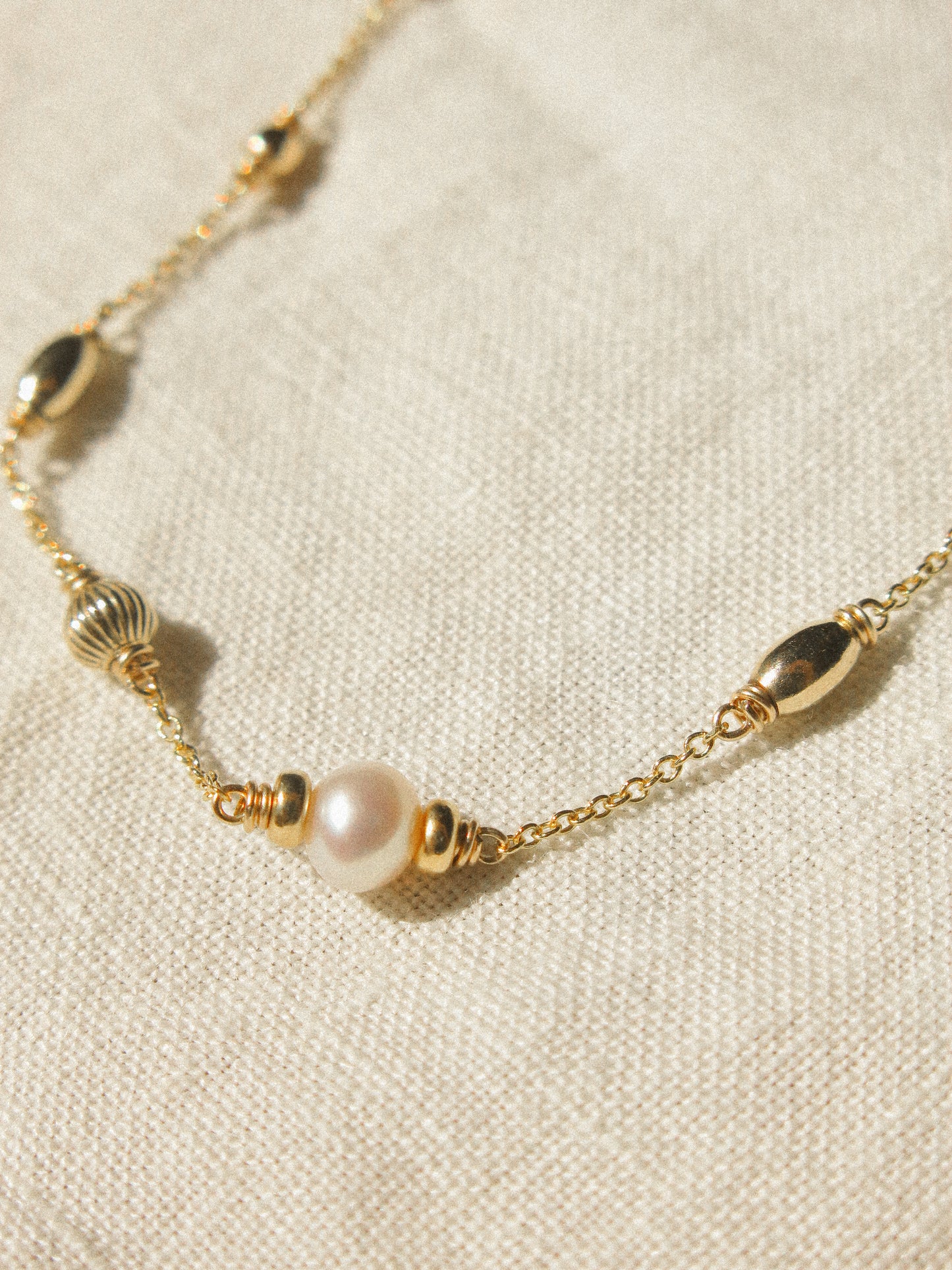 AAA White Pearl Choker Necklace with Asymmetric Beads, 14.5", 14K Gold Fill