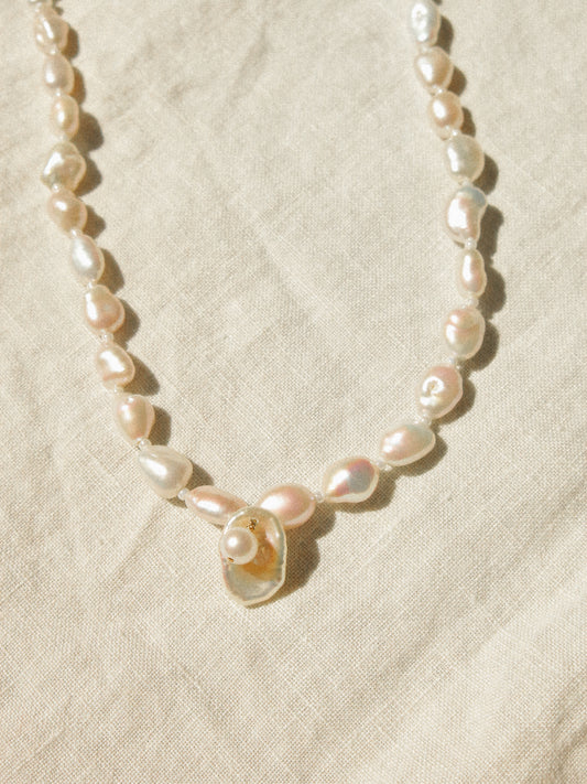 Pearl in an Oyster Necklace with Keshi Nugget Pearls, 14.75", 14K Gold Fill