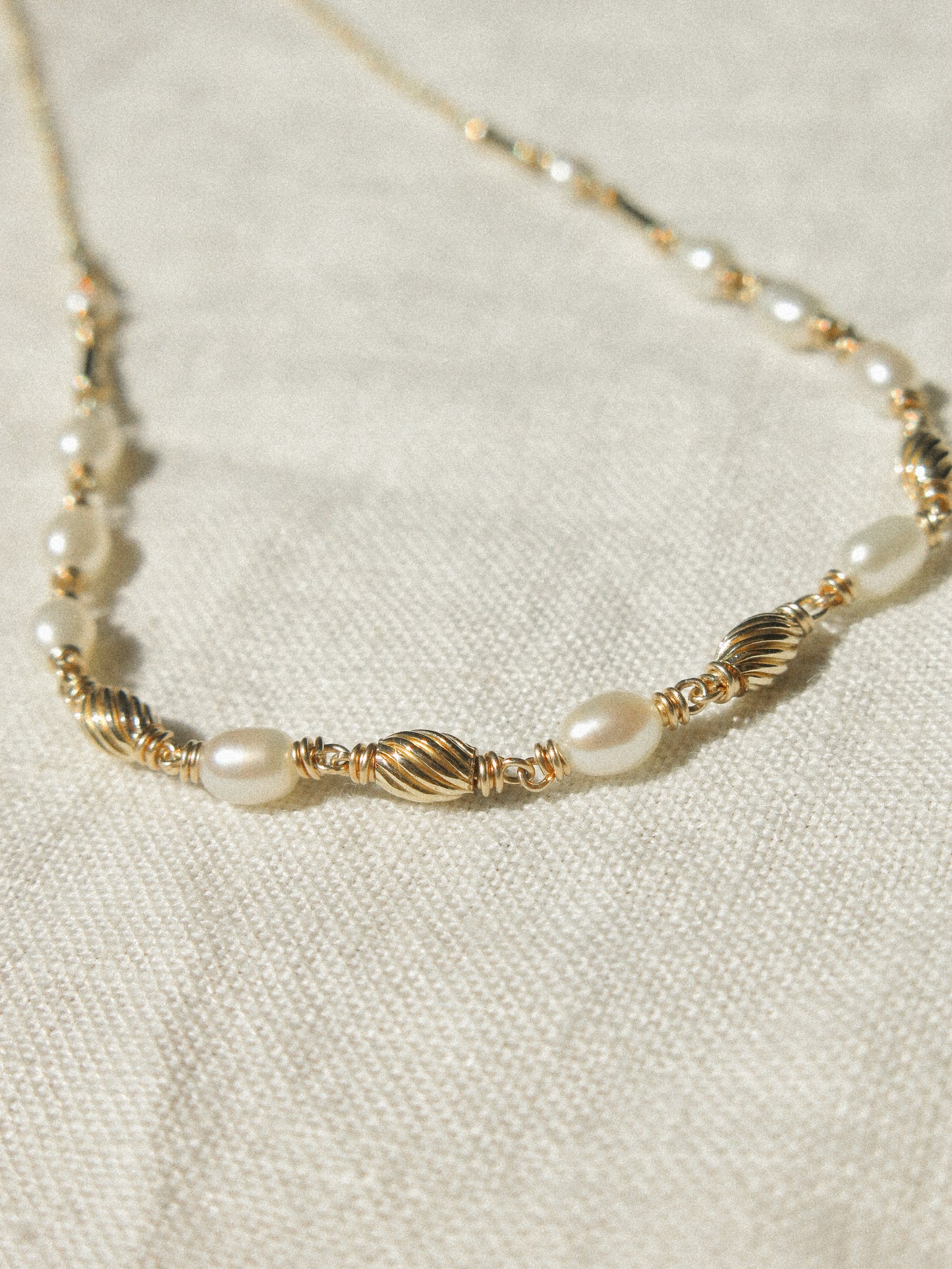 Minimalist White Pearl Choker Necklace with Gold Fill Beads, 15.25", 14K Gold Fill