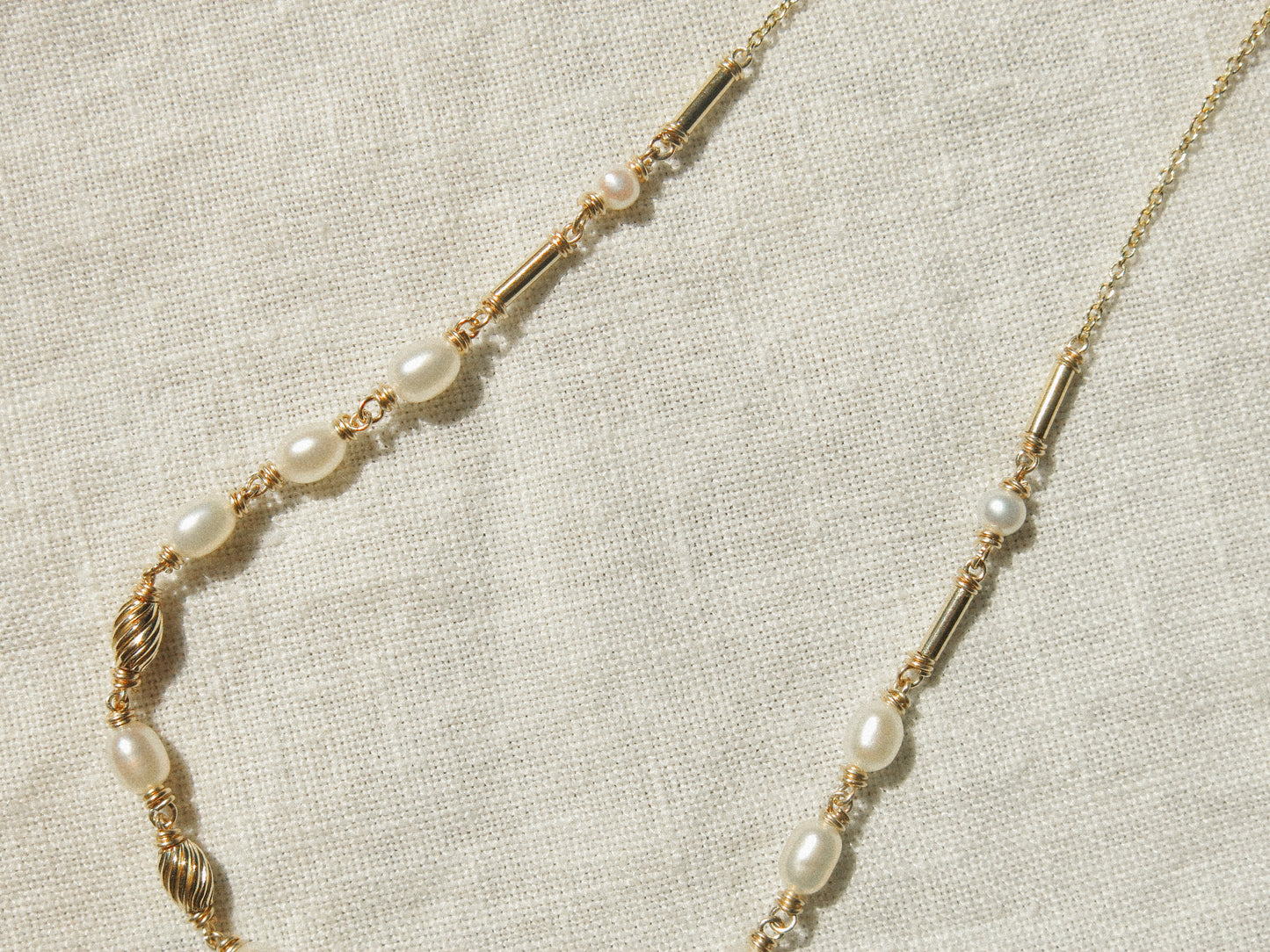 Minimalist White Pearl Choker Necklace with Gold Fill Beads, 15.25", 14K Gold Fill