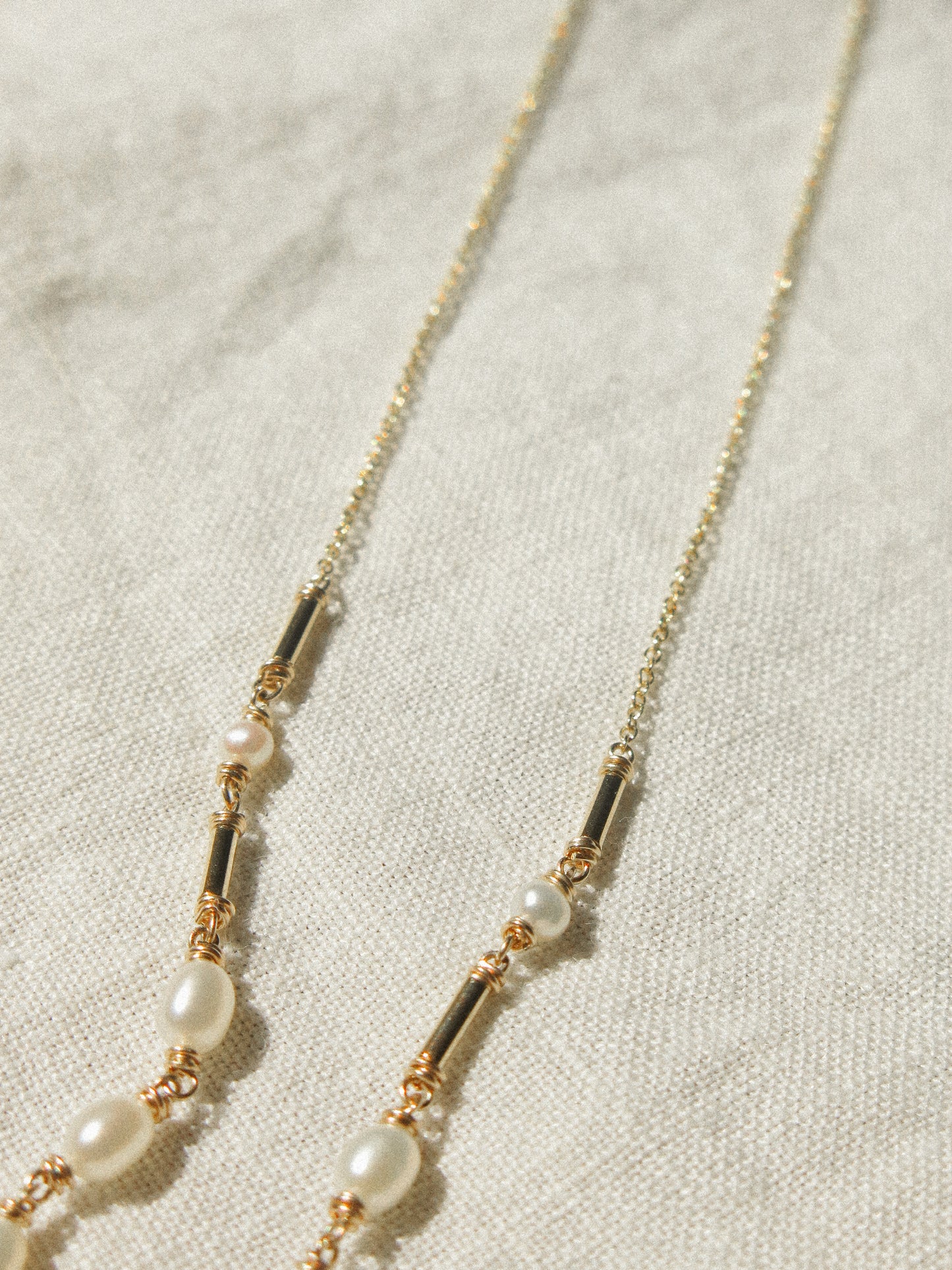 Minimalist White Pearl Choker Necklace with Gold Fill Beads, 15.25", 14K Gold Fill